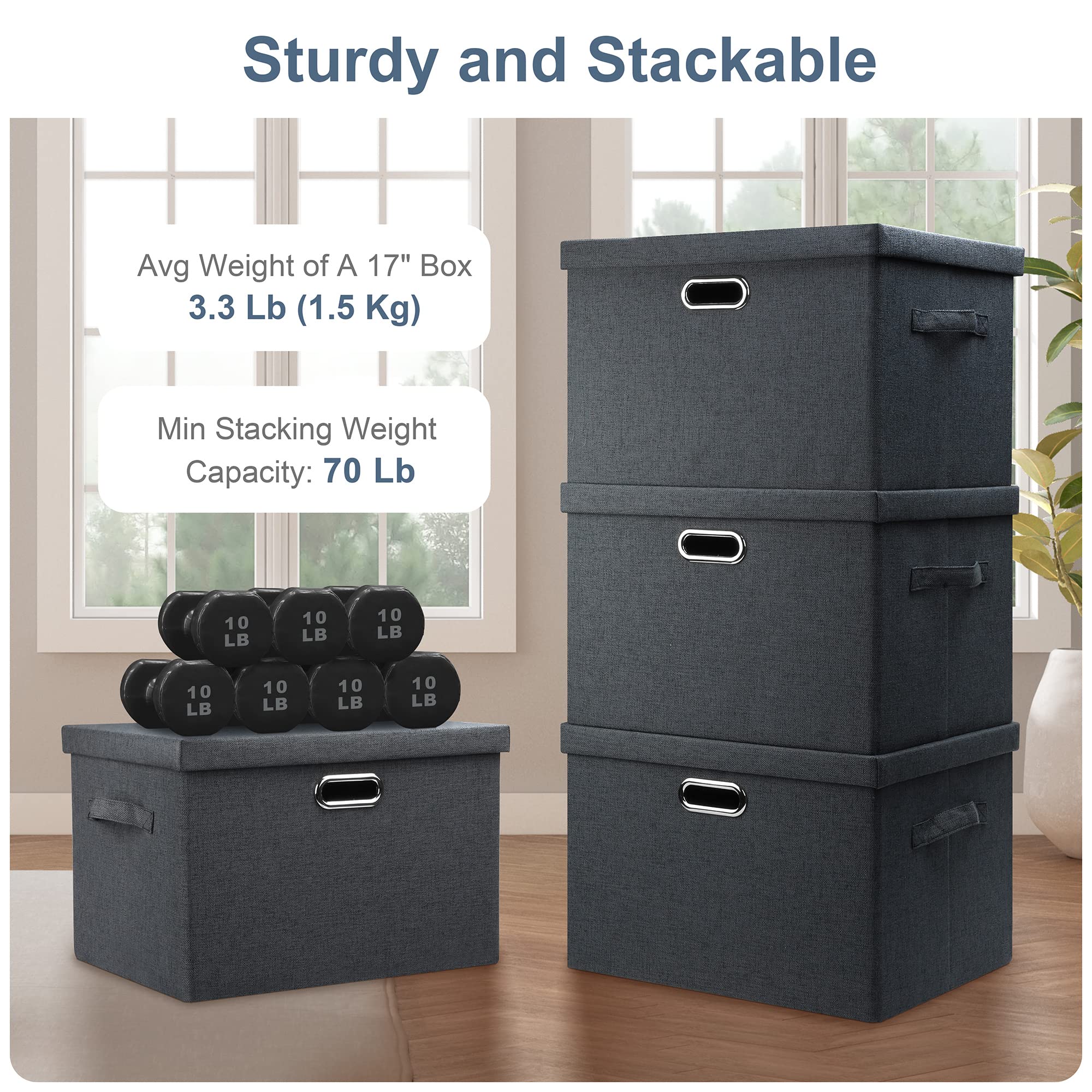 Large 17" 36 Quart Collapsible Stackable Storage Bins with Lids (3 Count)