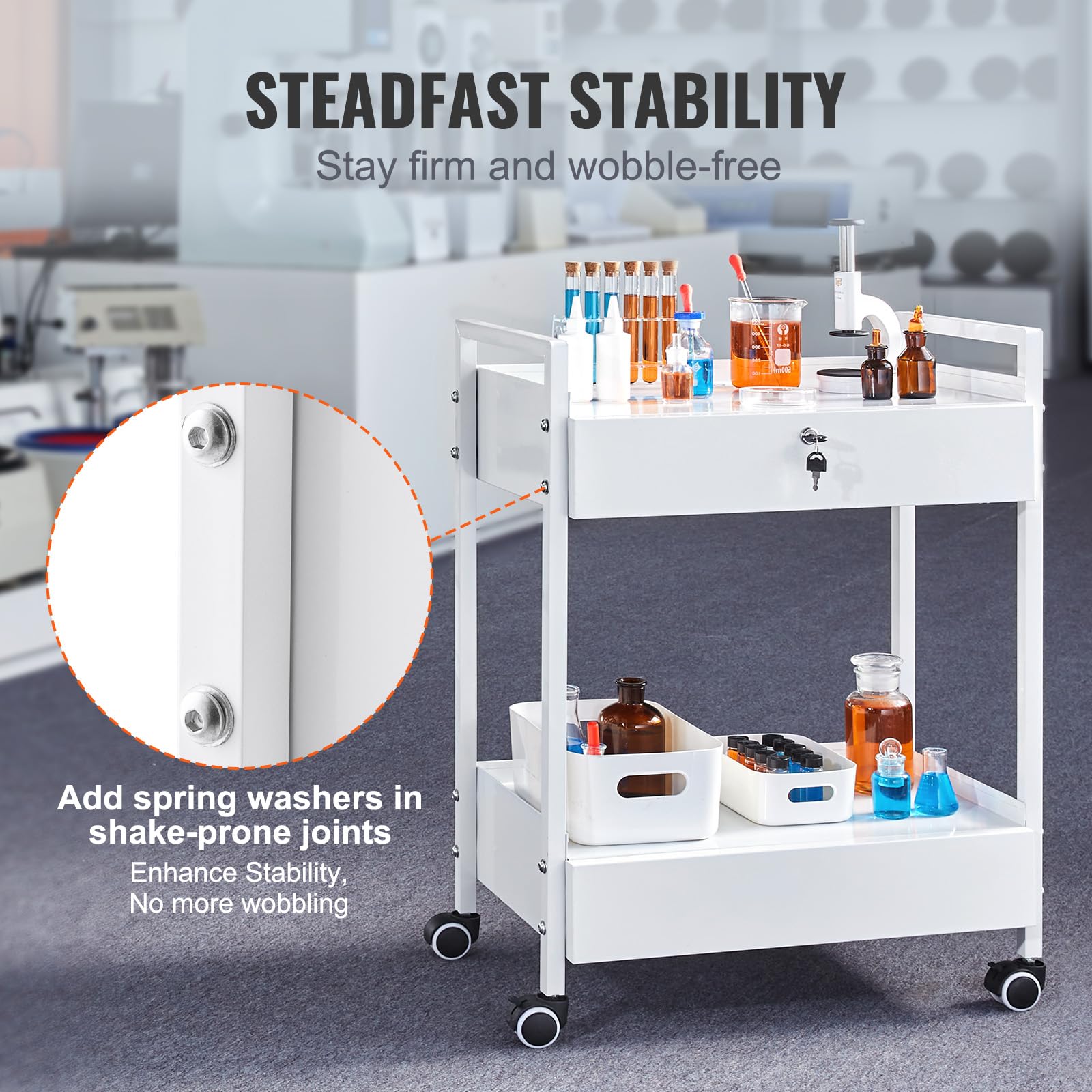Rolling Medical Cart with Lockable Drawer