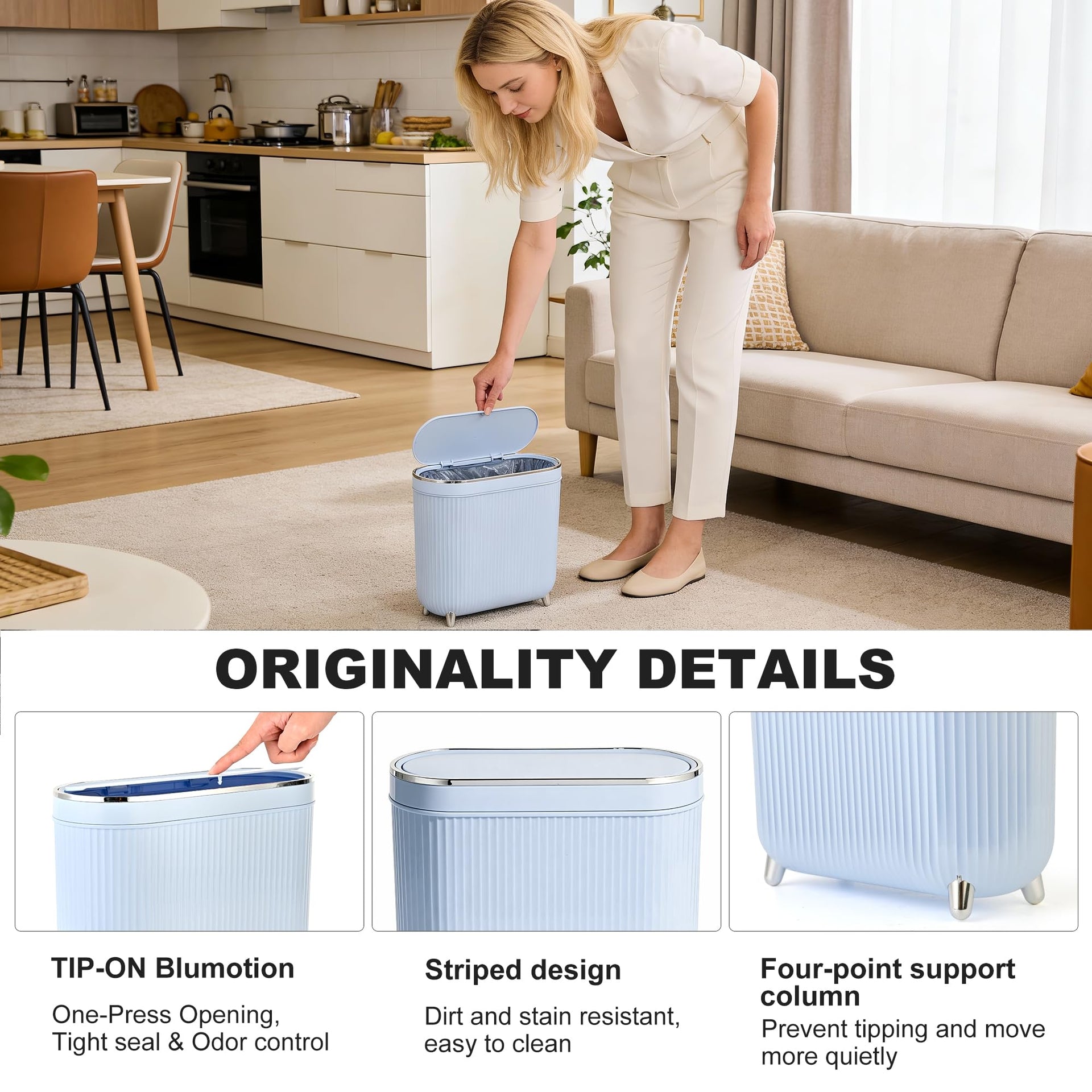 Bathroom Trash Can with Lid 3.1 Gallon Narrow Trash Can Small Plastic Trash Bin 12 Liter Rectangular Plastic Garbage Can with Press Type Lid for Bedroom Bathroom