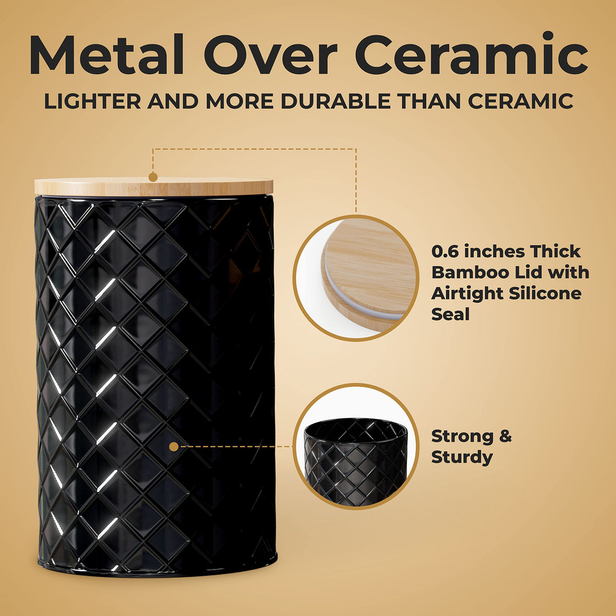 Black Metal Canister Set for the Kitchen Counter (4 Count)