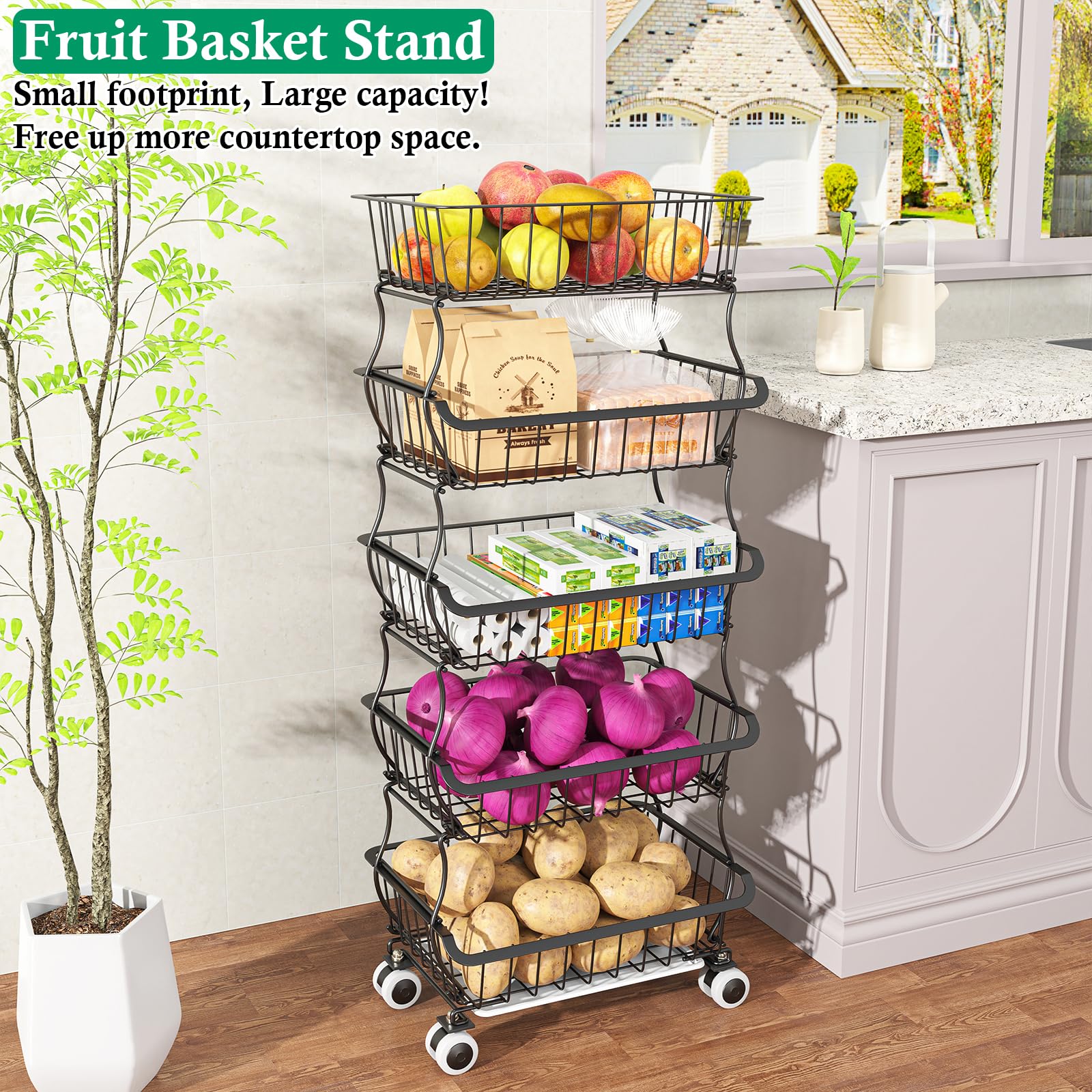 5 Tier Fruit Basket for Kitchen