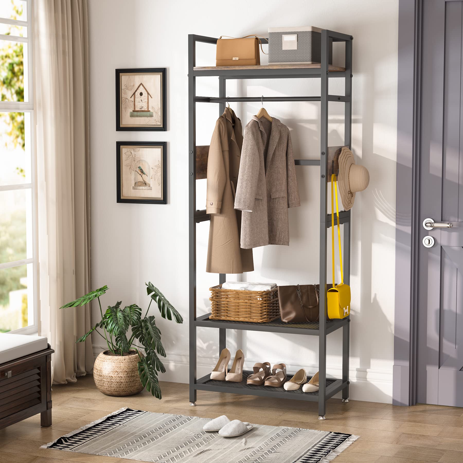 Small Heavy Duty Clothes Rack with Shelf and Hanging Rod