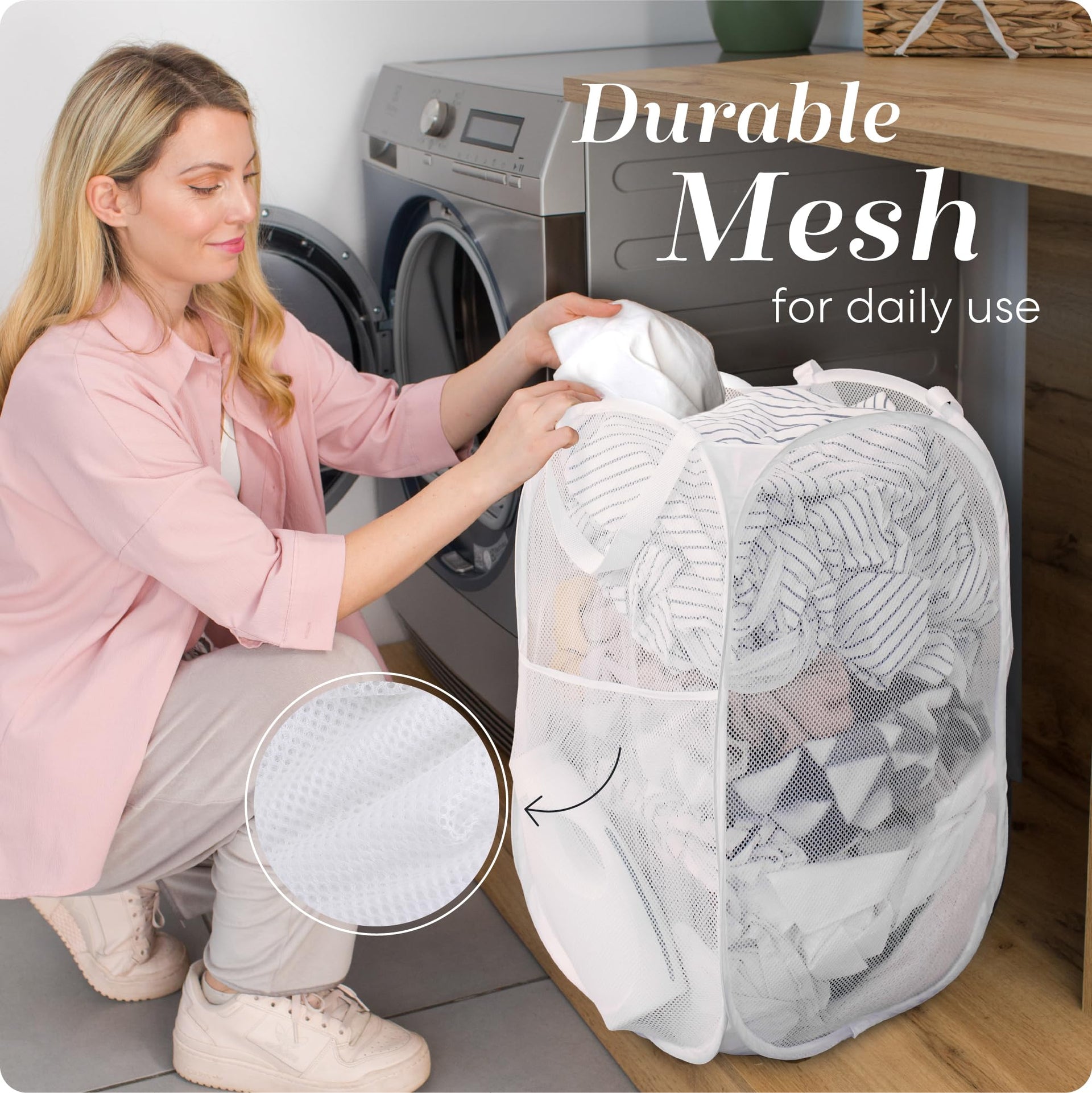 Pop Up Laundry Hamper 71L Sturdy Collapsible Mesh