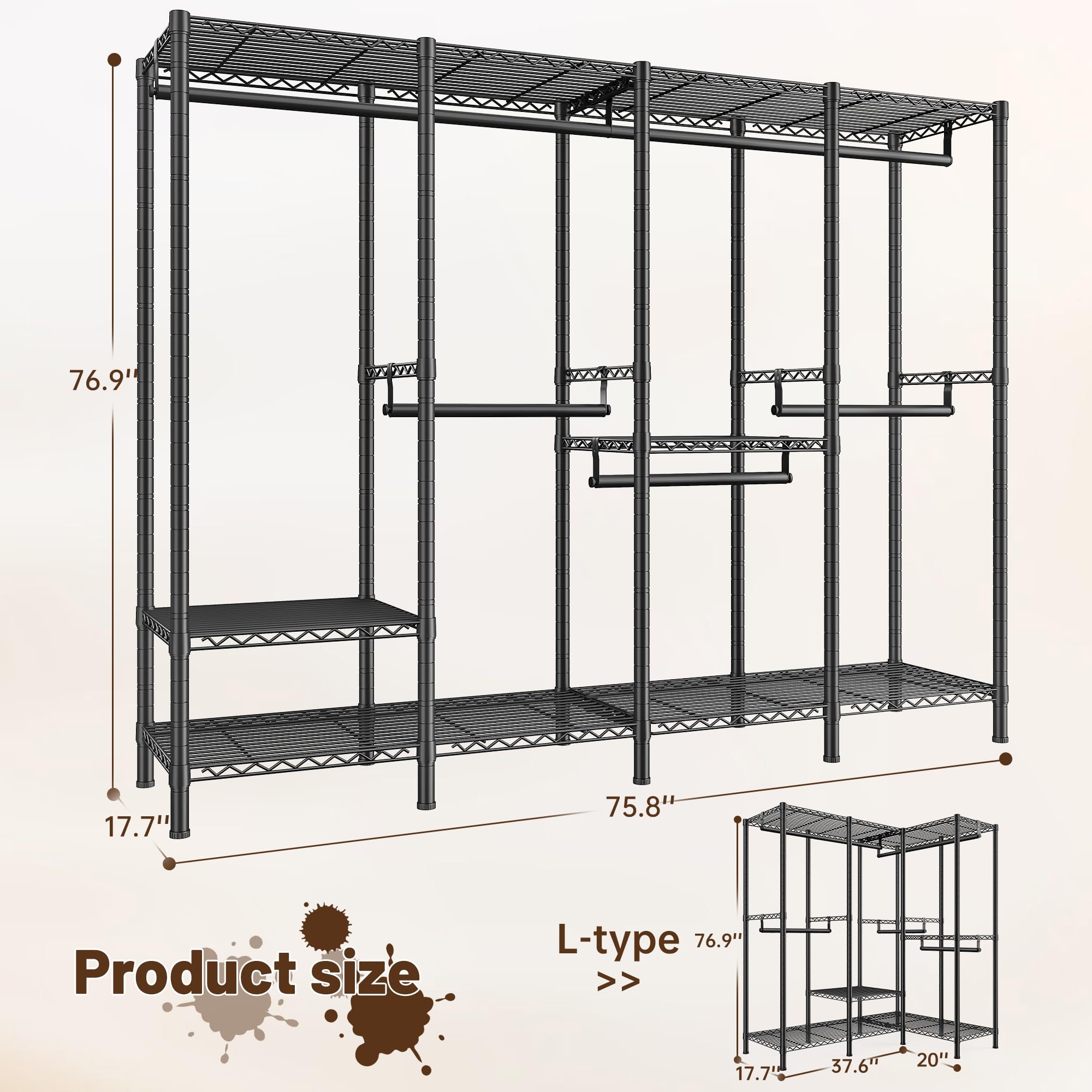 Clothes Rack Heavy Duty 1100 LBS Capacity Clothing Racks for Hanging Clothes Adjustable Garment Rack