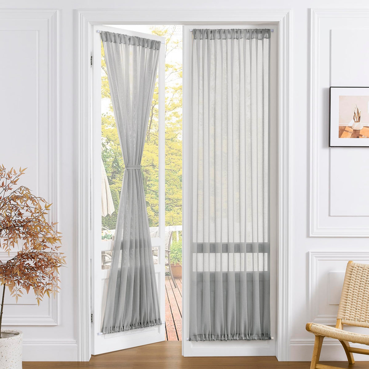 Sheer Door Curtain Closet Linen Textured Curtains Sheer Doorway Light Filtering Voile Patio Glass Doors Rod Pocket Curtain French Door