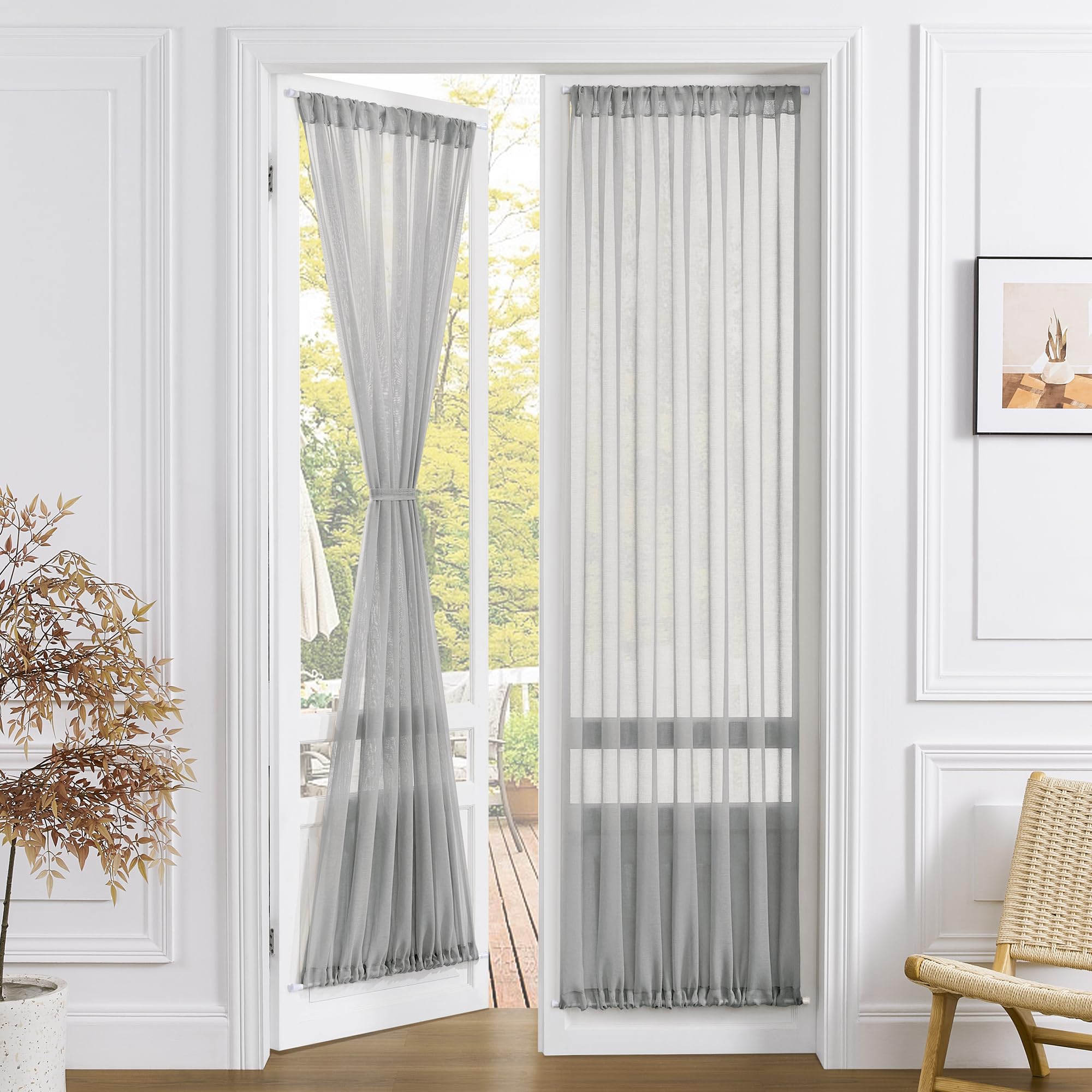 Sheer Door Curtains Closet Linen Textured Curtain Sheers Doorway Light Filtering Voile Patio Glass Door Rod Pocket Curtains French Doors