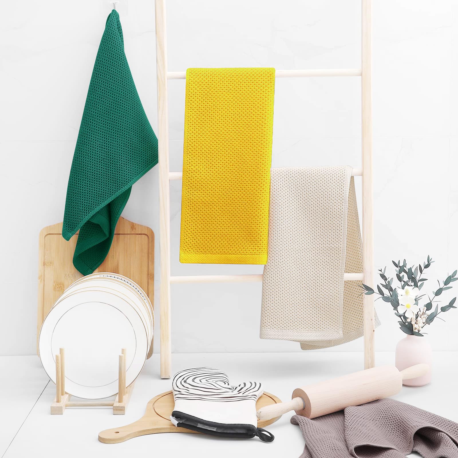 100% Cotton Waffle Weave Kitchen Dish Towels 8 (8 Count)