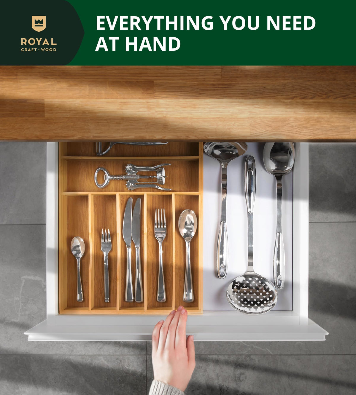 Luxury Bamboo Utensil Rack and Silverware Organizer