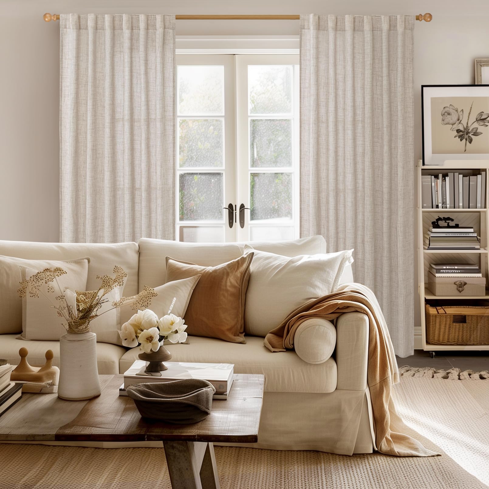 84 Inch Length Natural Linen Curtains for Living Room 2 Panels (2 Count)