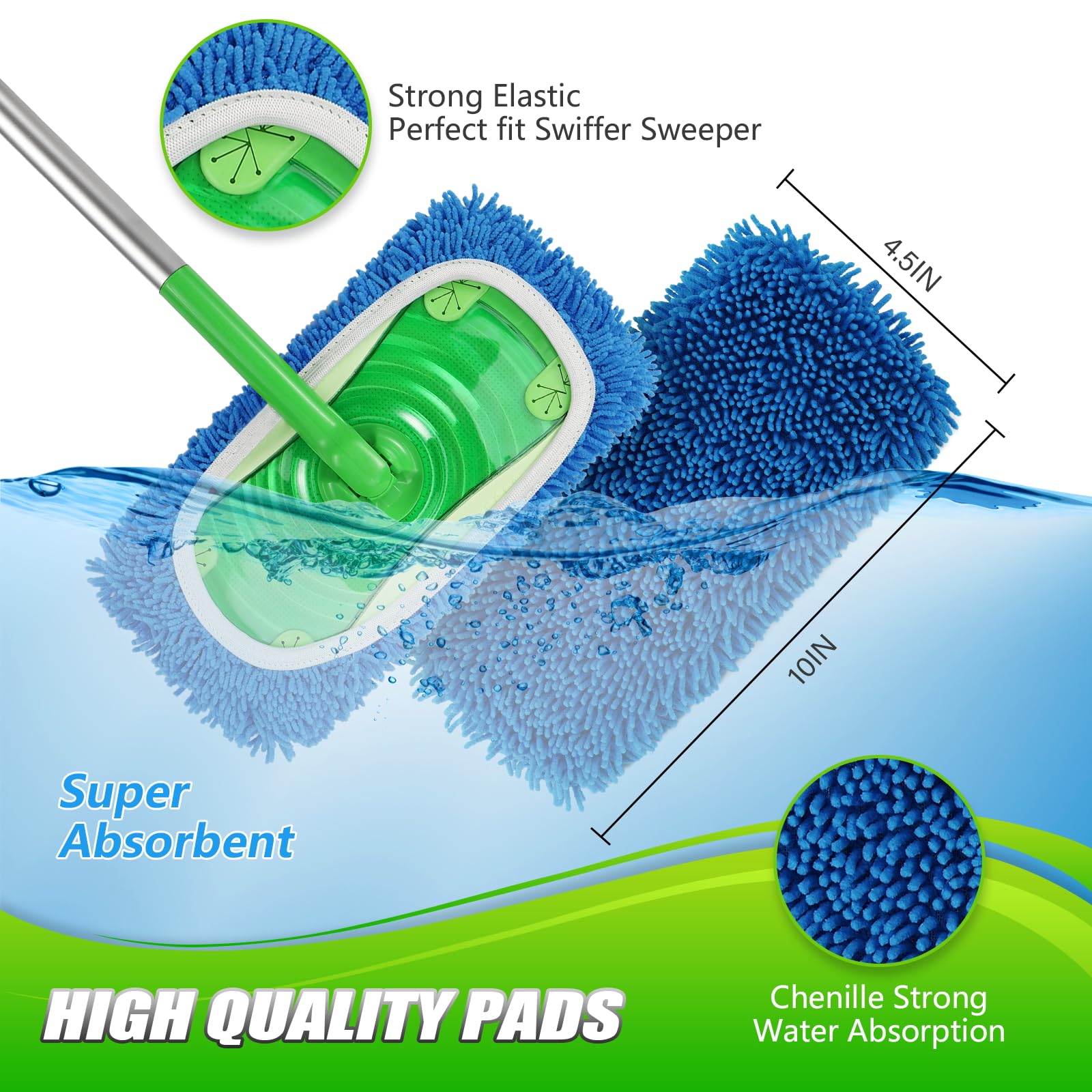 Set of 4 Reusable Microfiber Mop Pads Compatible with Swiffer Sweeper (4 Count)