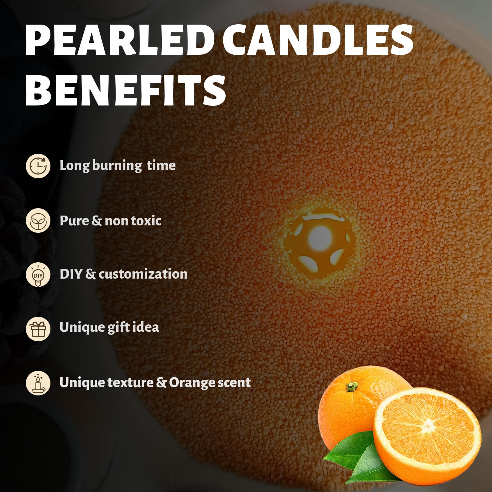 Orange Scented Pearled Candle 18oz Luxury Sand Candle Granulated Wax (18 Ounce)