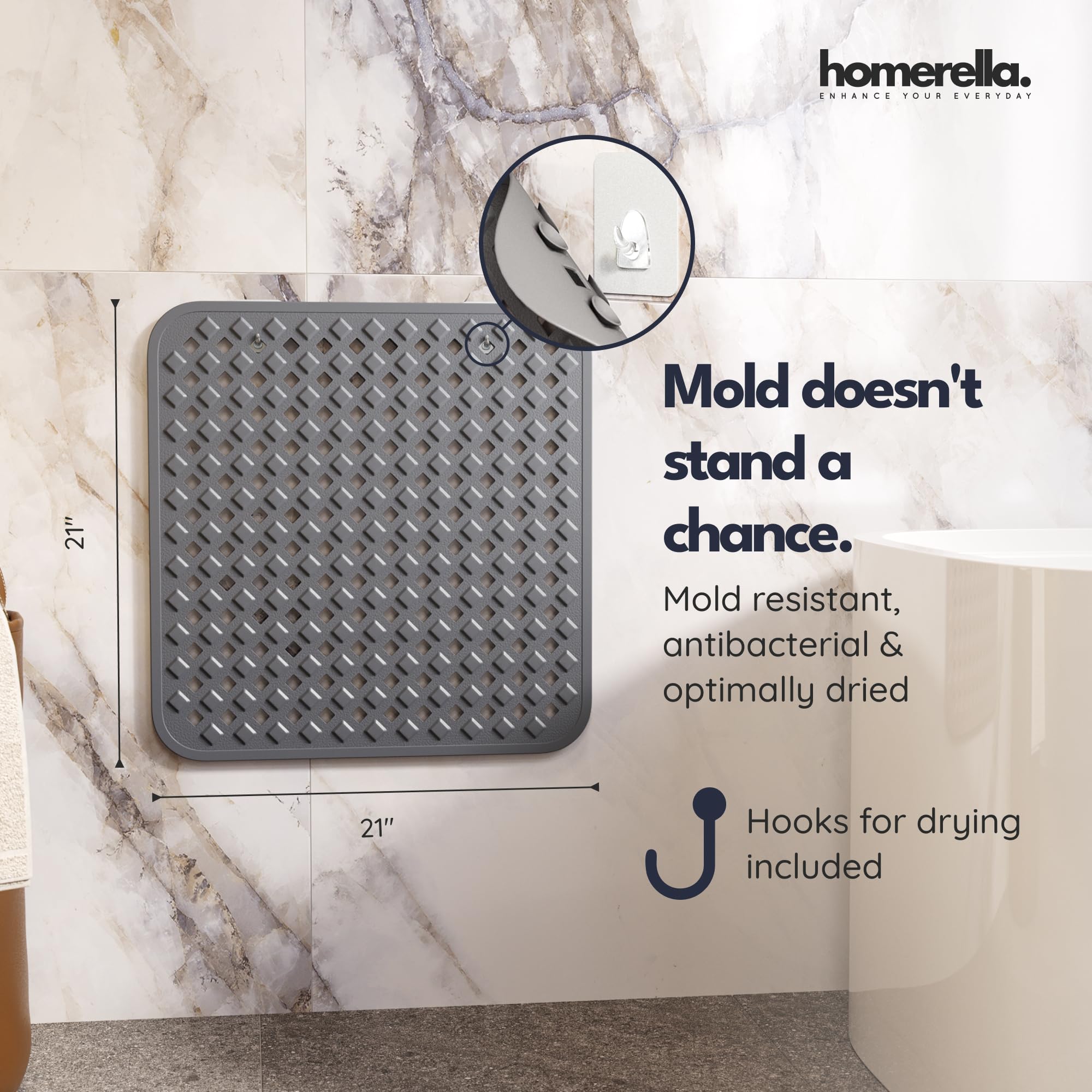 Square Shower Mat Non Slip Anti Mold 21x21 Anti Slip Shower Mat