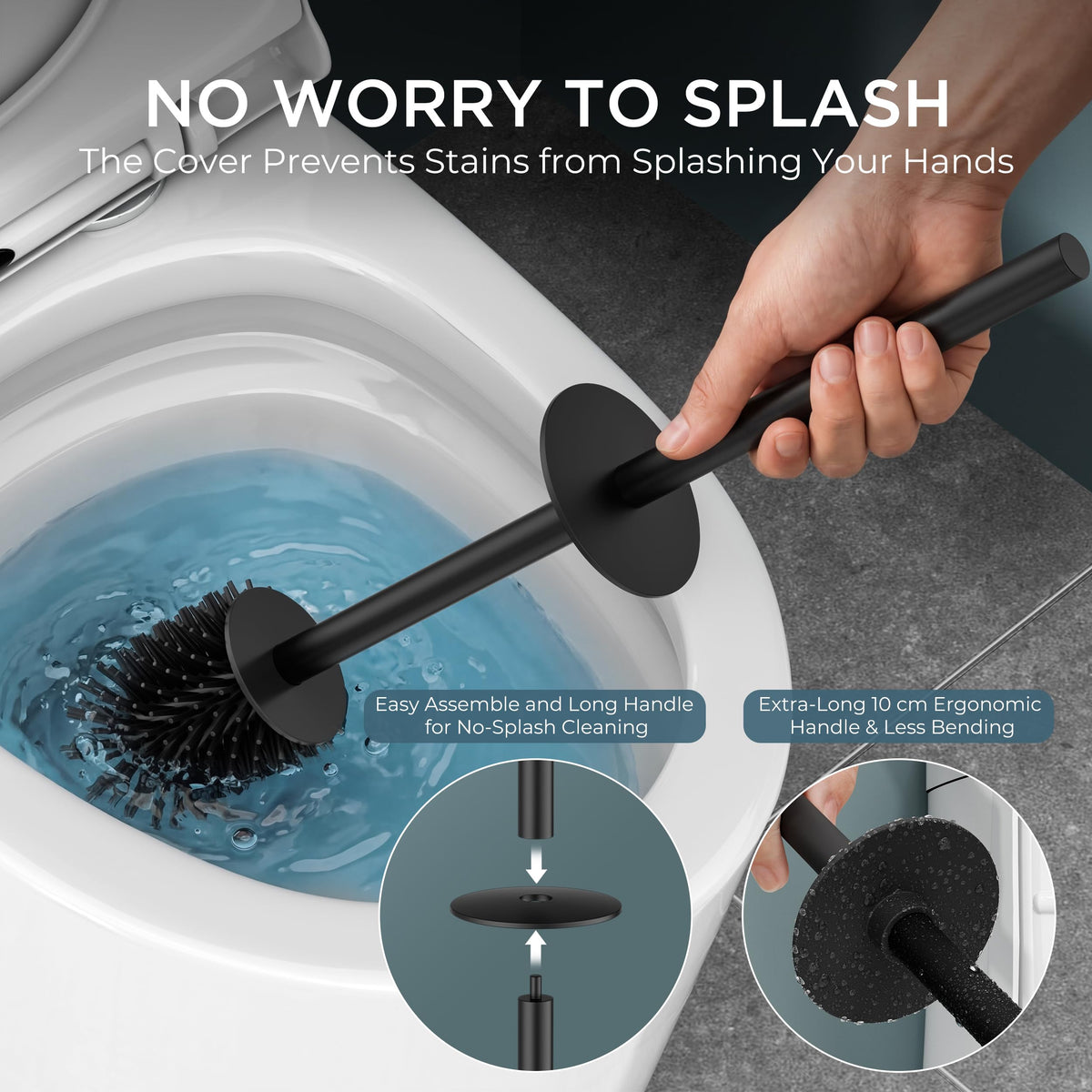 Stainless Steel Toilet Bowl Brush Scrubber and Holder Set Tall