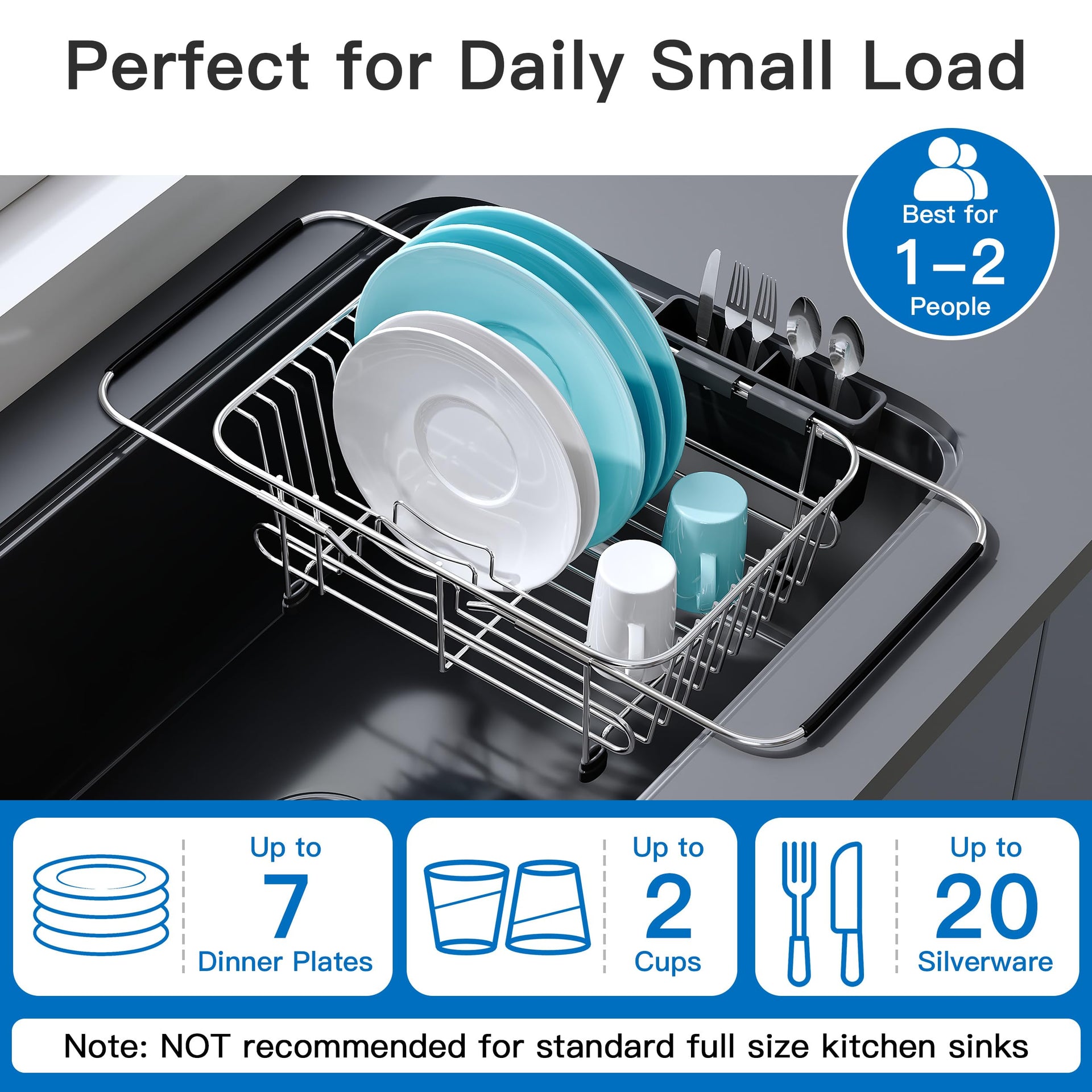 Sink Small Dish Drying Rack with Utensil Holder