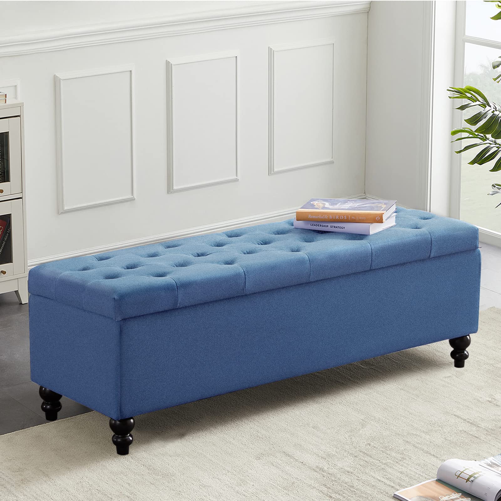 Storage Ottoman 50.2 Inches Upholstered Fabric Storage Ottoman Bench