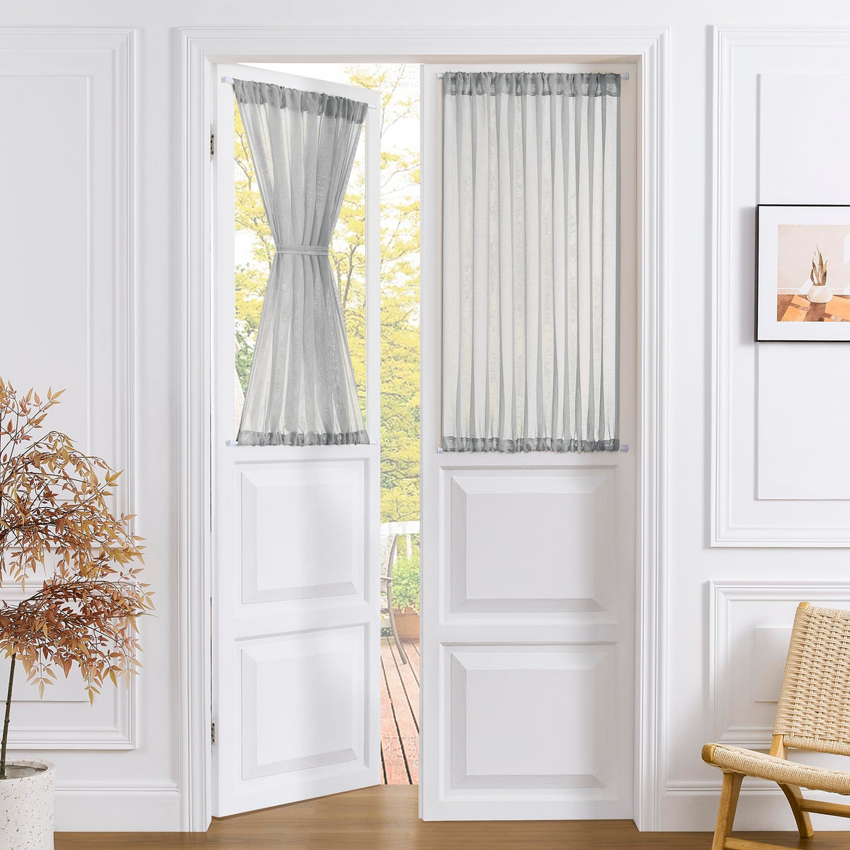Sheer Door Curtains Closet Linen Textured Curtain Sheers Doorway Light Filtering Voile French Doors Rod Pocket Curtains Patio Glass Door