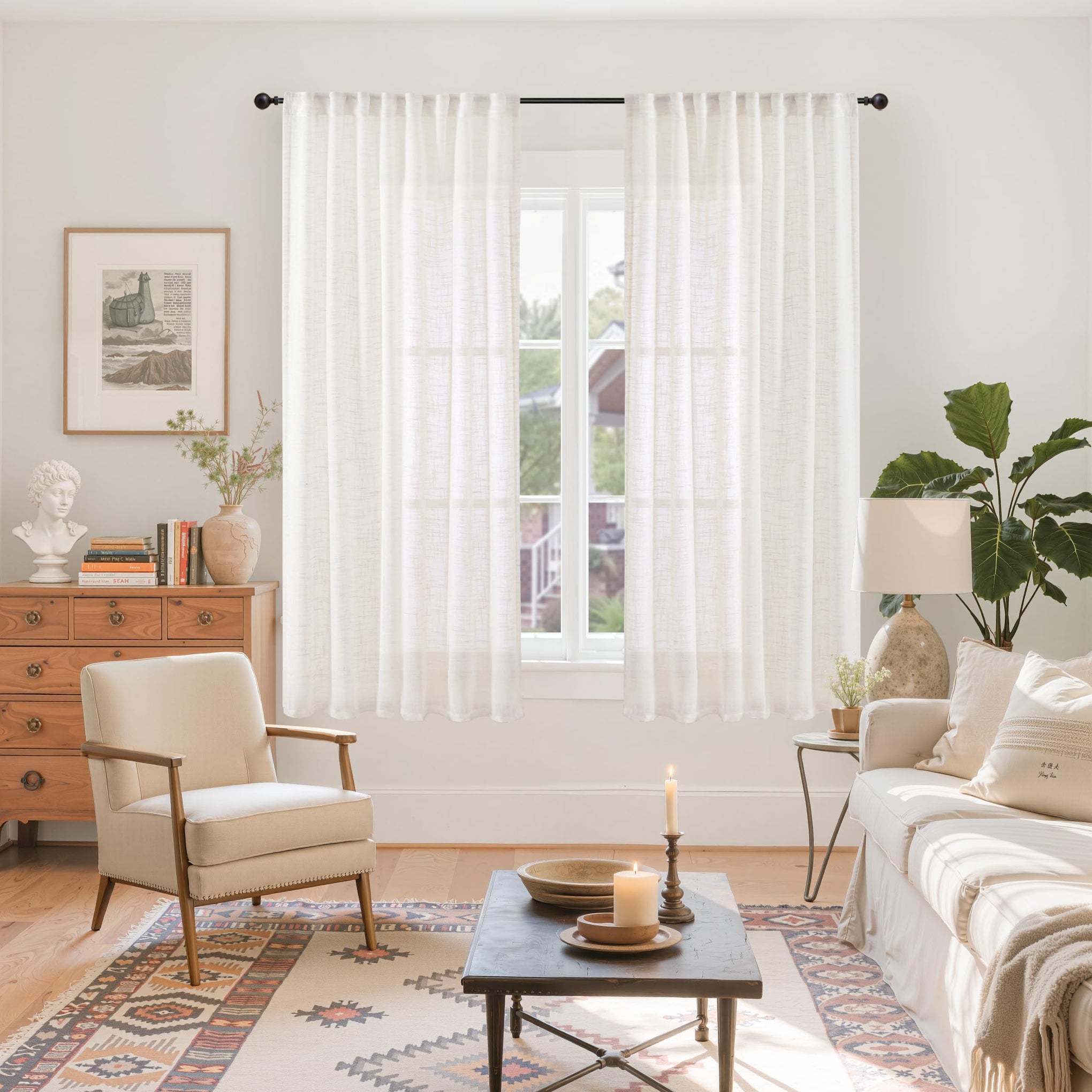 Natural Linen Semi Sheer Curtains 63 Inch Length 2 Panels (2 Count)