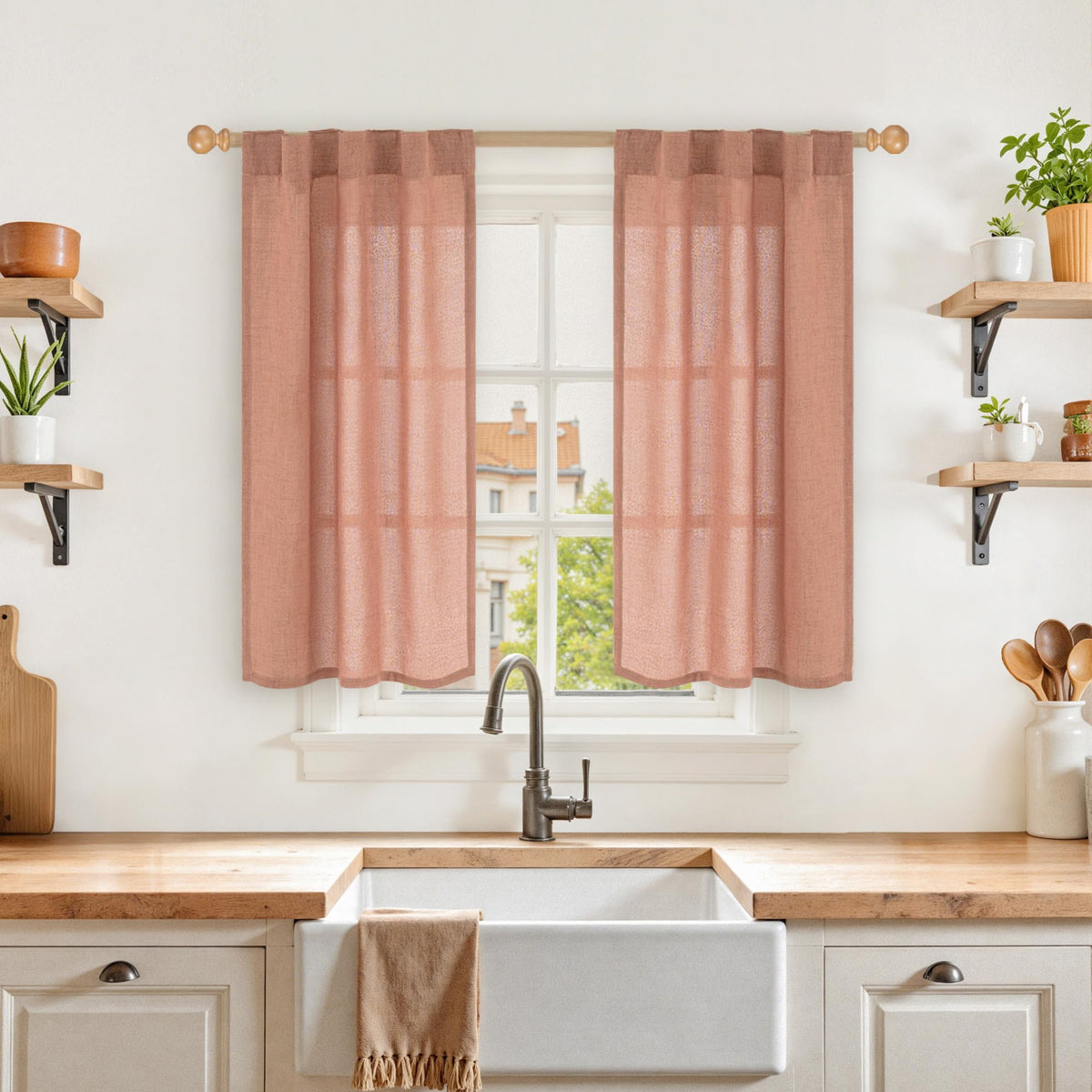 Rust Terracotta Linen Curtains 40 Inch Length (2 Count)