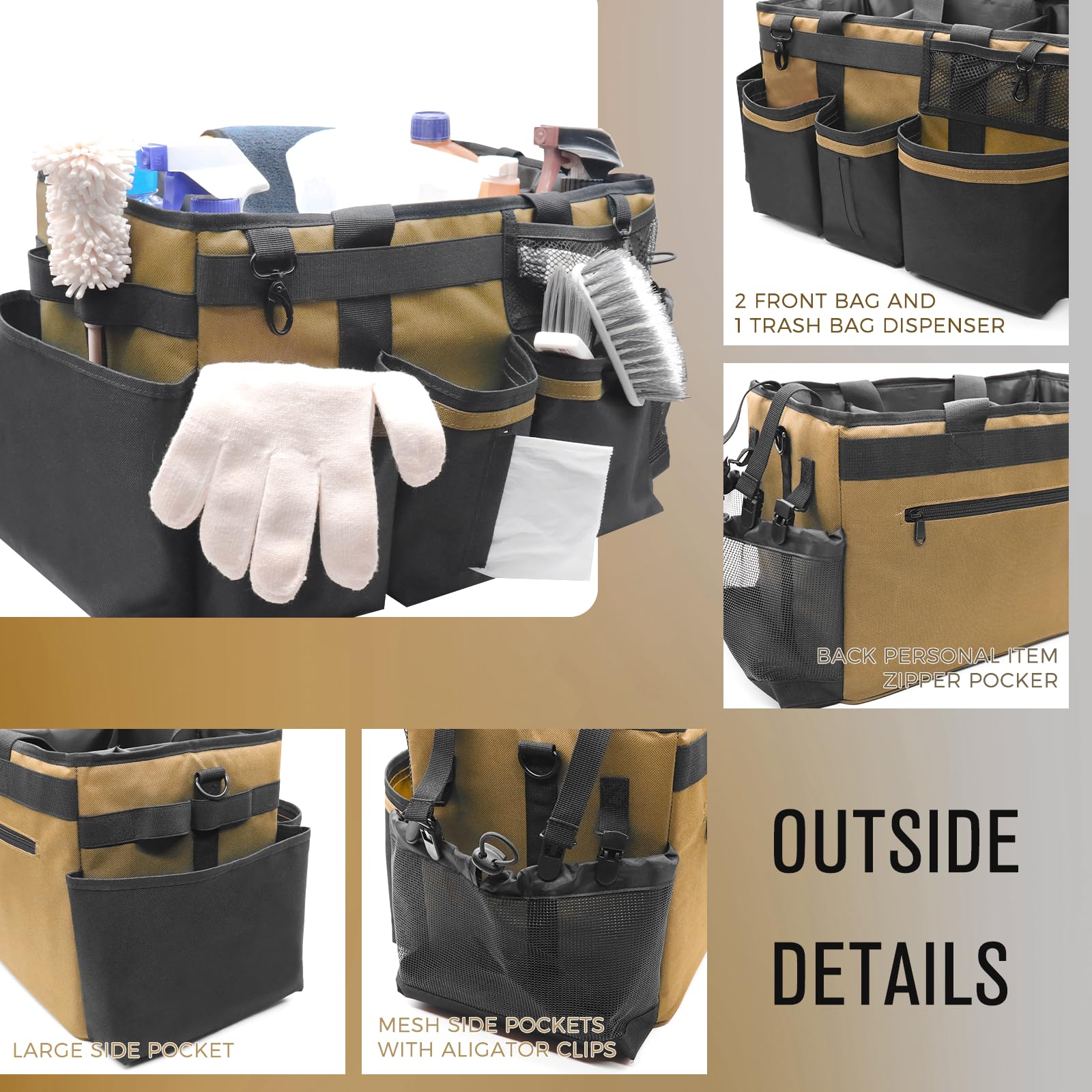Wearable Cleaning Caddy Organizer with Handle & Shoulder Straps for Housekeepers