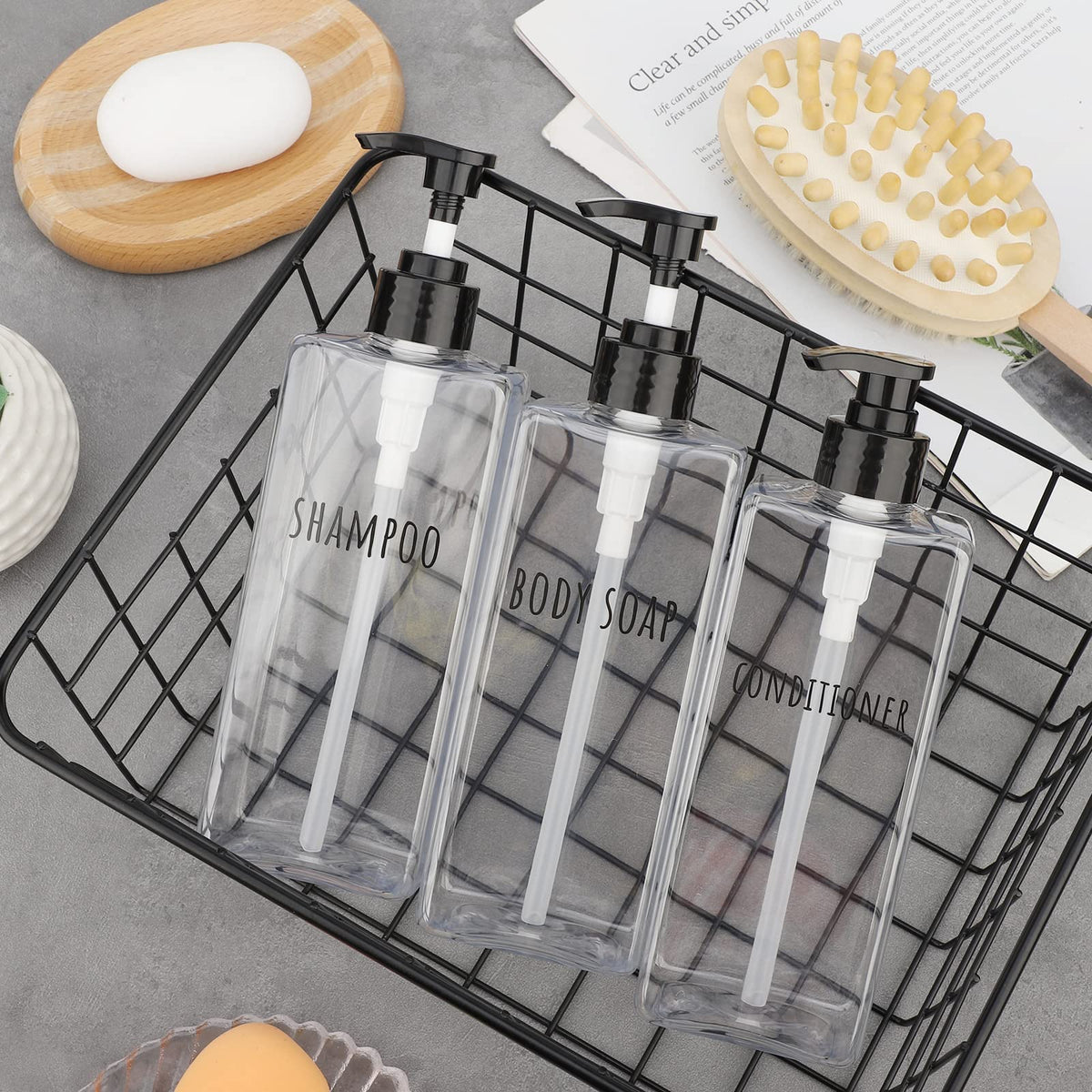 Clear Square Shampoo Bottles (3 Count)