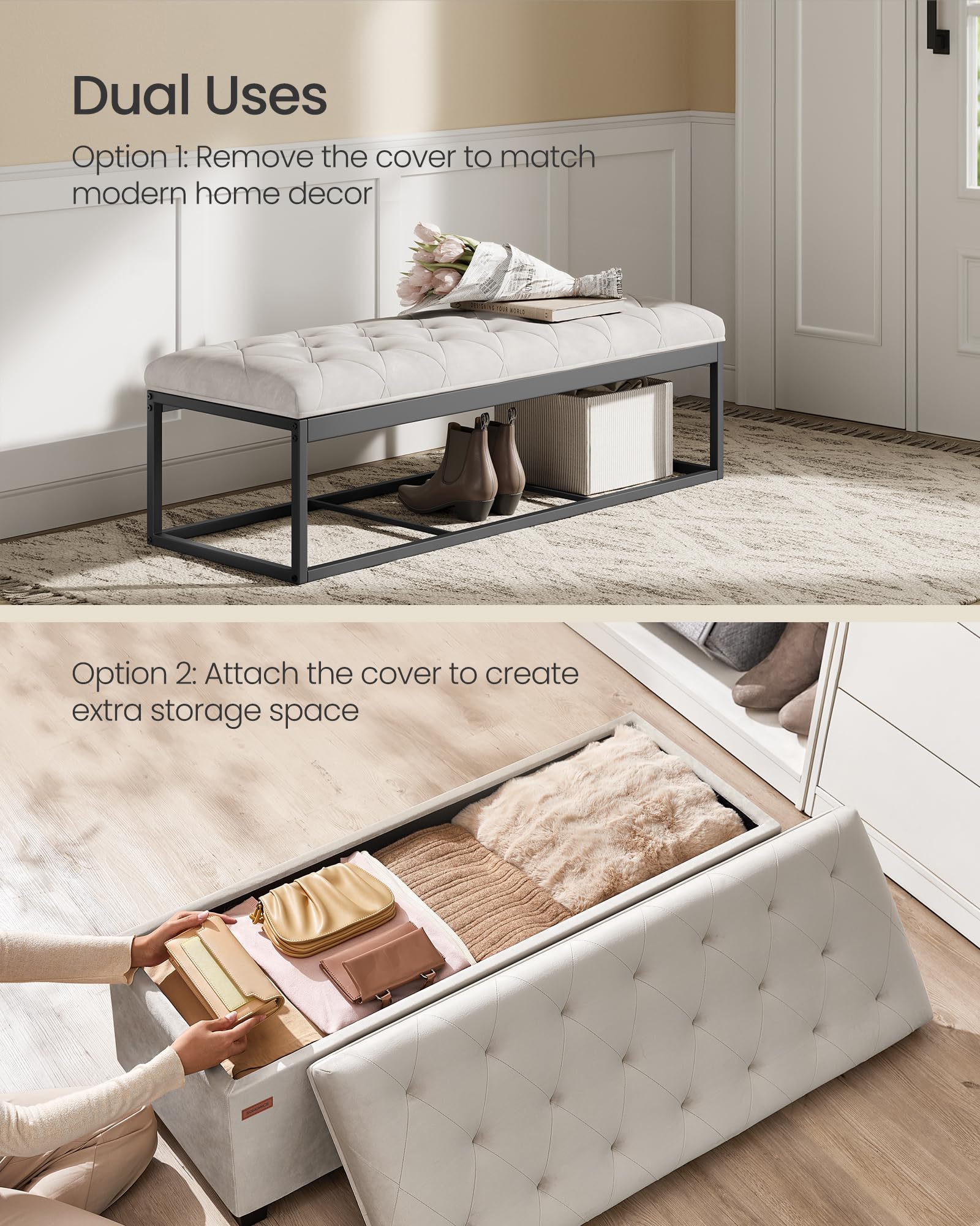 Velvet Storage Ottoman Bench