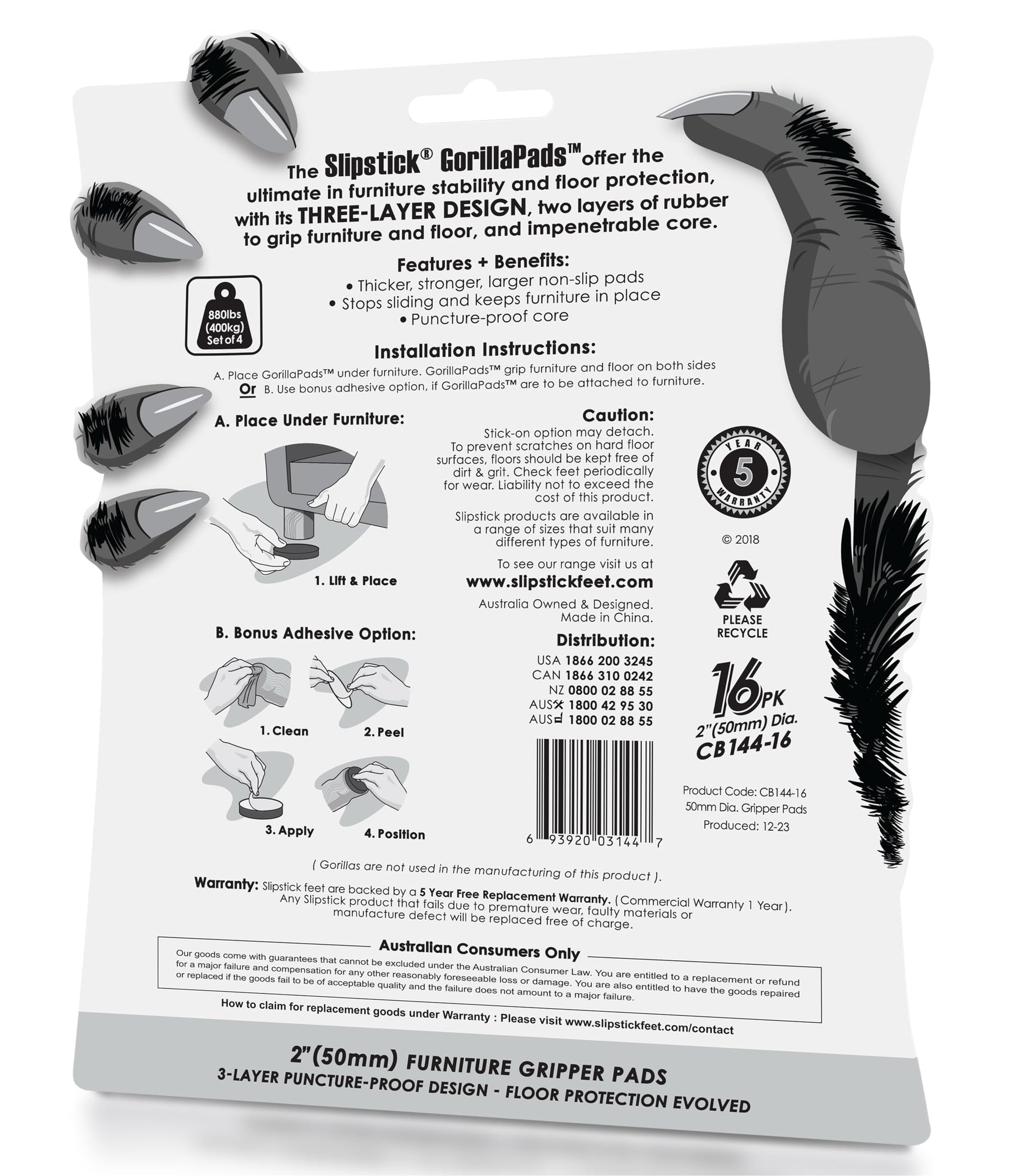 GorillaPads Non Slip Furniture Pads (16 Count)