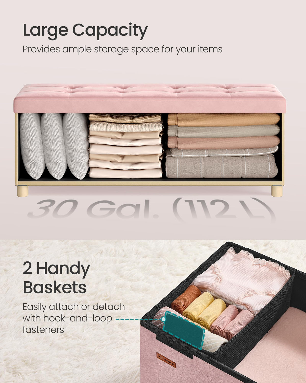 Storage Ottoman Bench with Legs