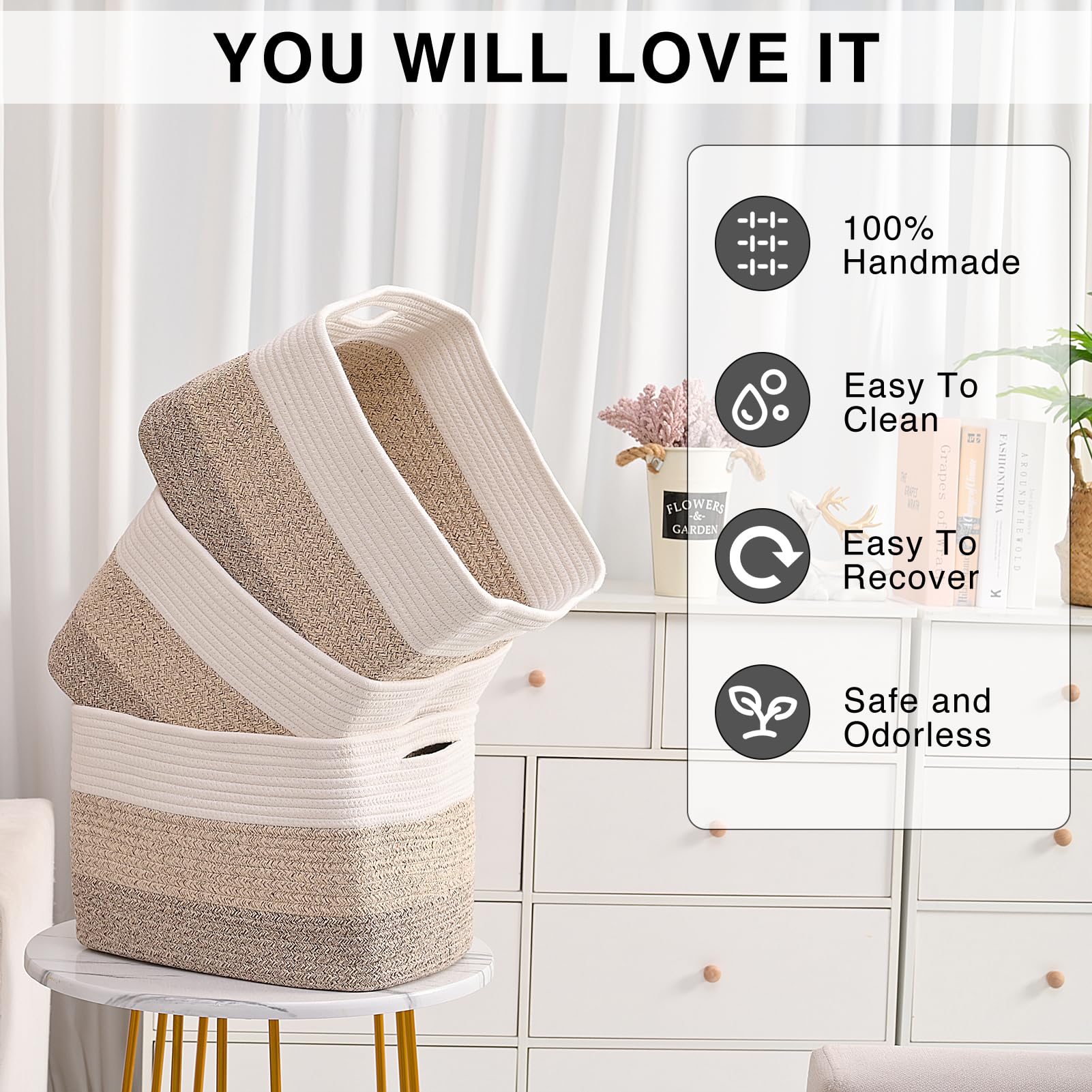 Storage Baskets for Organizing Shelves (3 Count)