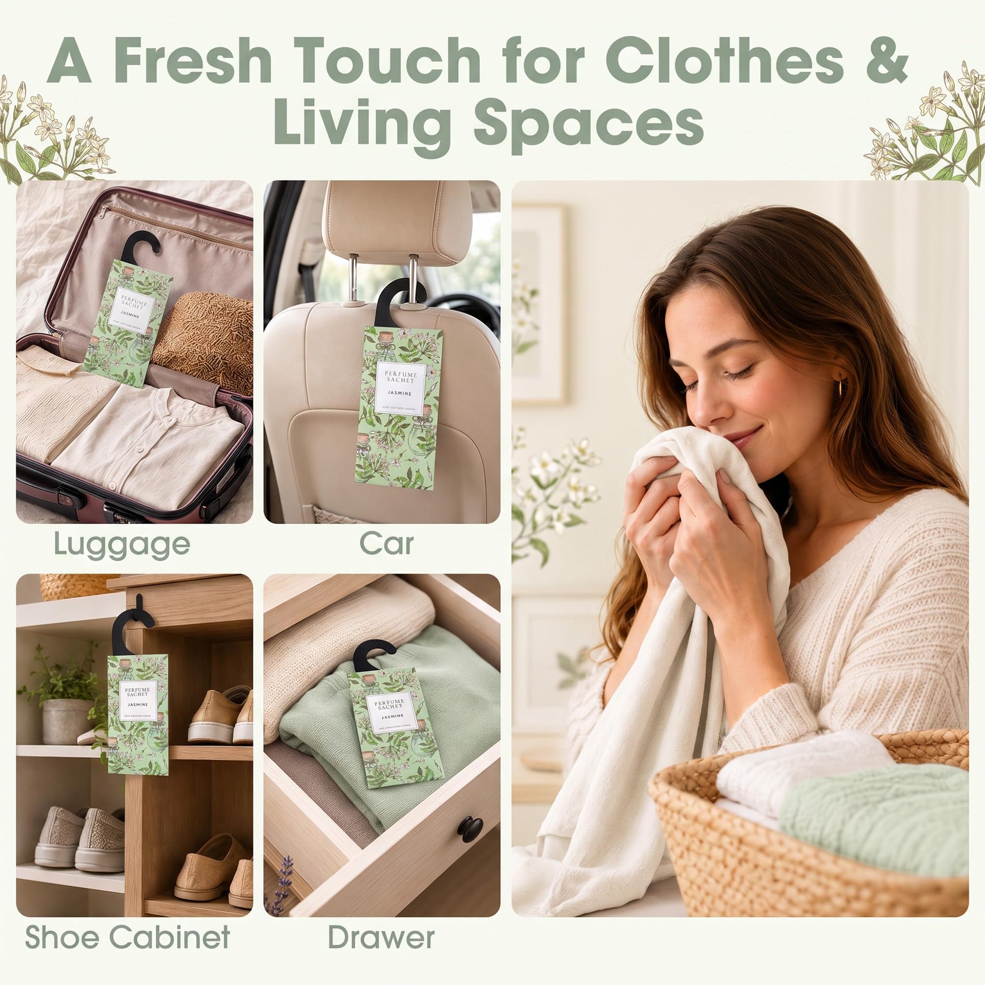 Large 12 Packs Jasmine Hanging Scented Sachets Long (12 Count)