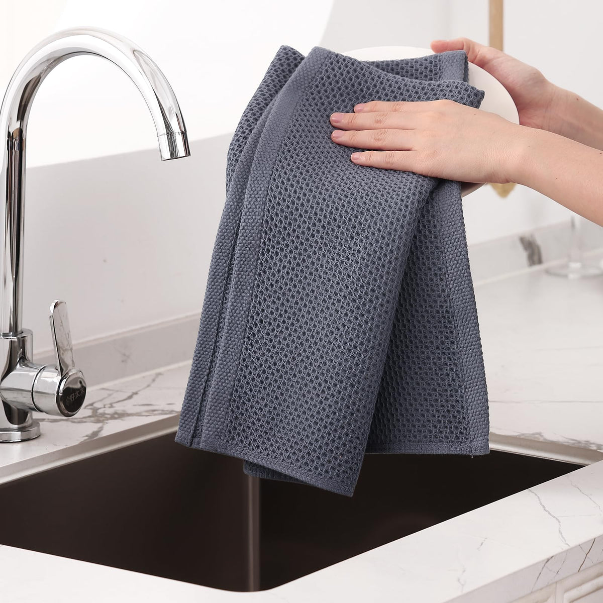 100% Cotton Oversized Waffle Weave Kitchen Towels 6 (6 Count)