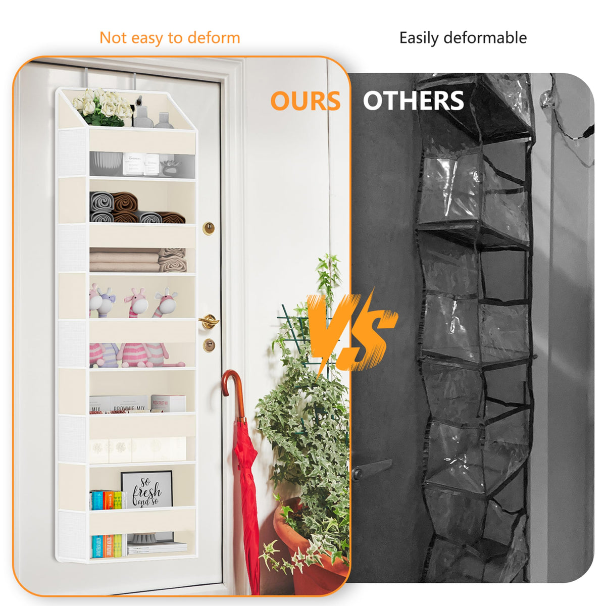 Over Door Organizer with 5 Large Pockets & 10 Mesh Side Compartments