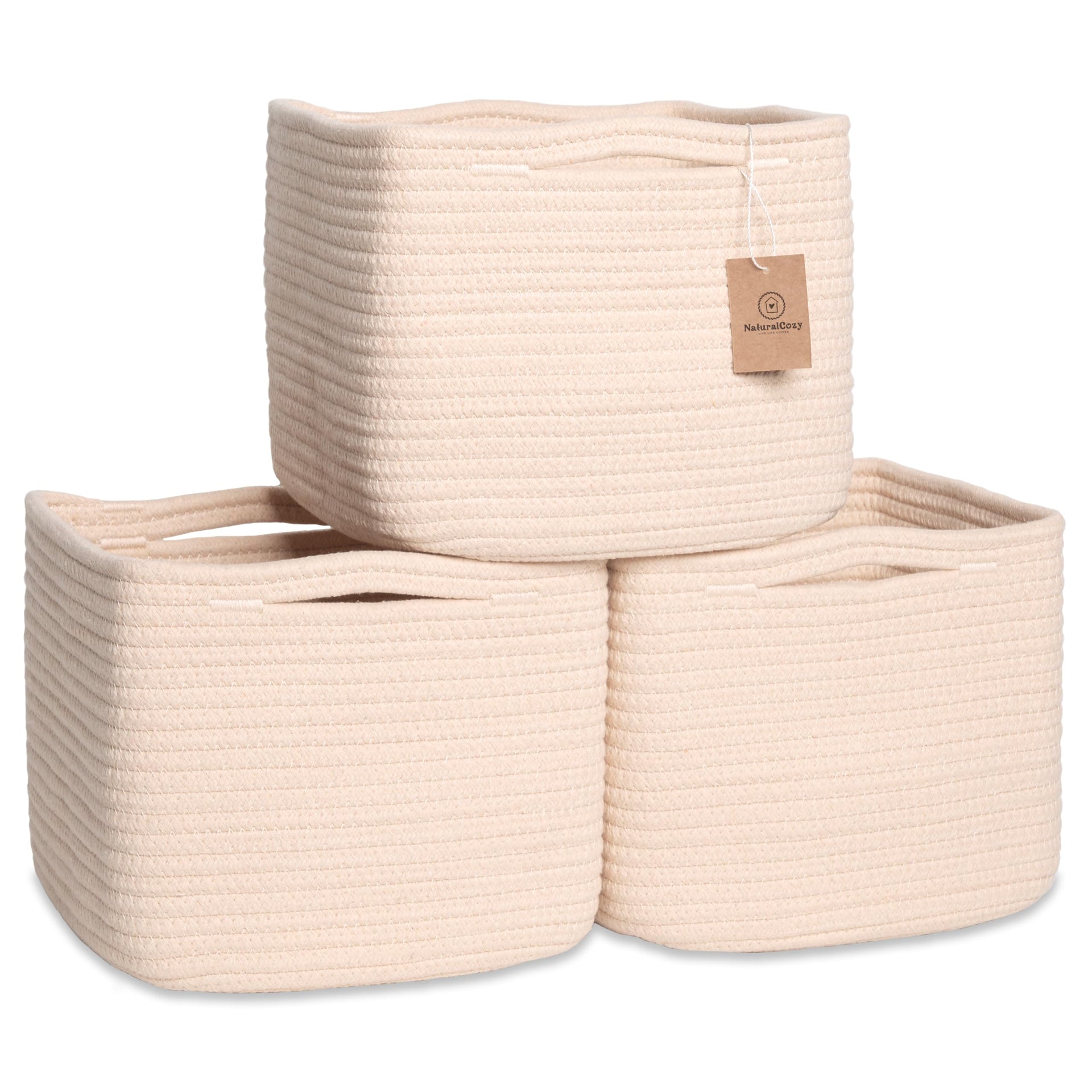 Storage Cubes 9”x9”x7”Cotton Rope Woven Baskets for Organizing 3 (3 Count)
