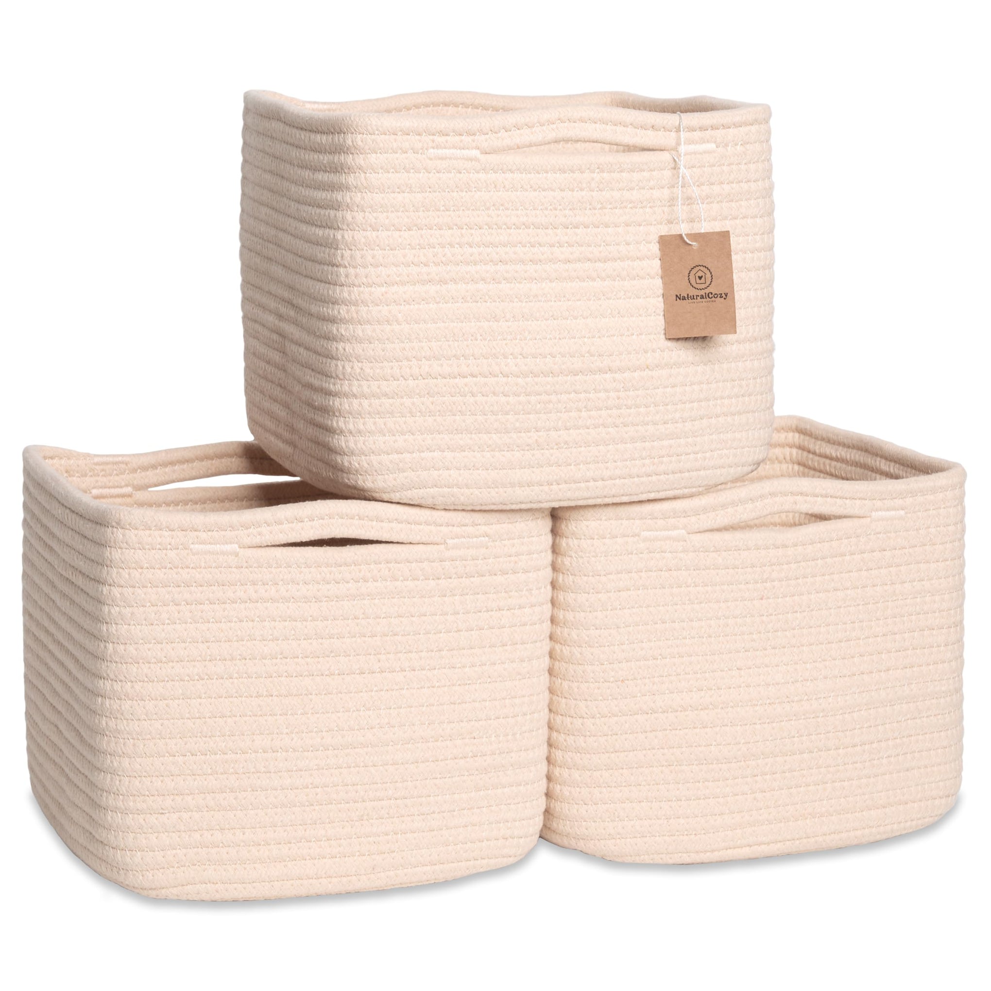 Storage Cubes 9”x9”x7”Cotton Rope Woven Baskets for Organizing 3 (3 Count)
