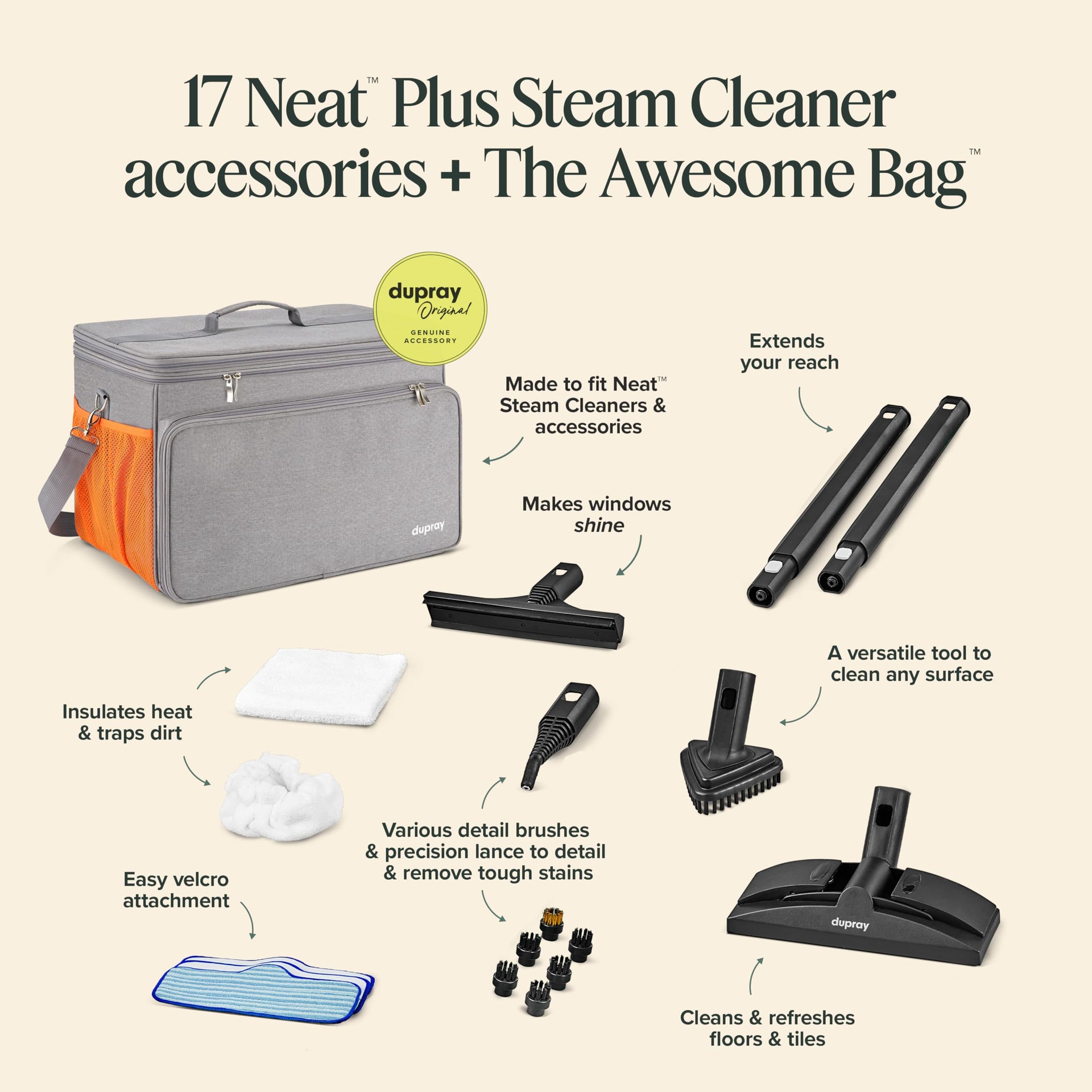 Neat Plus Steam Cleaner for Home with Storage Bag