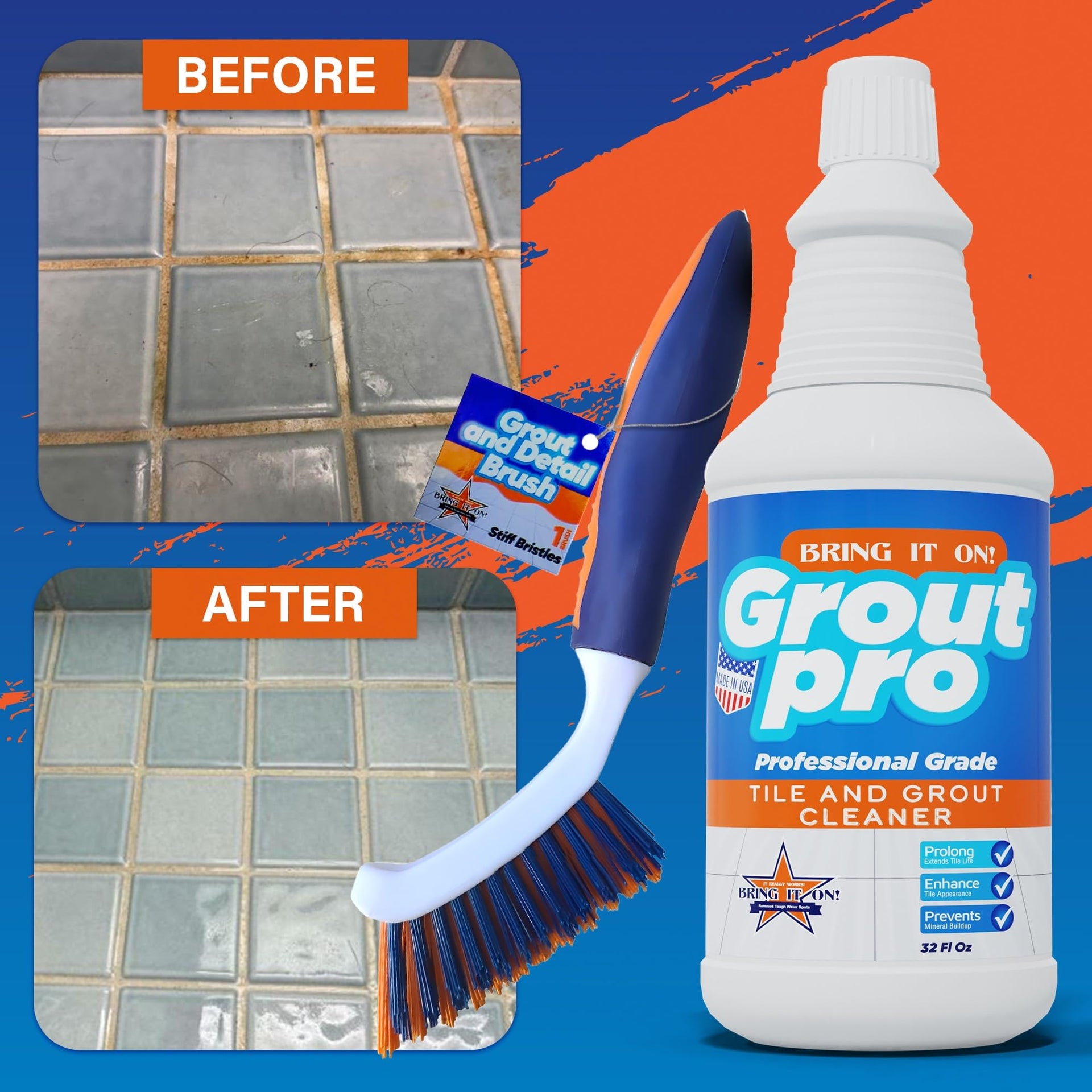 Bring It On Grout Cleaner Pro with Grout Cleaning Brush (32 Fl Oz)