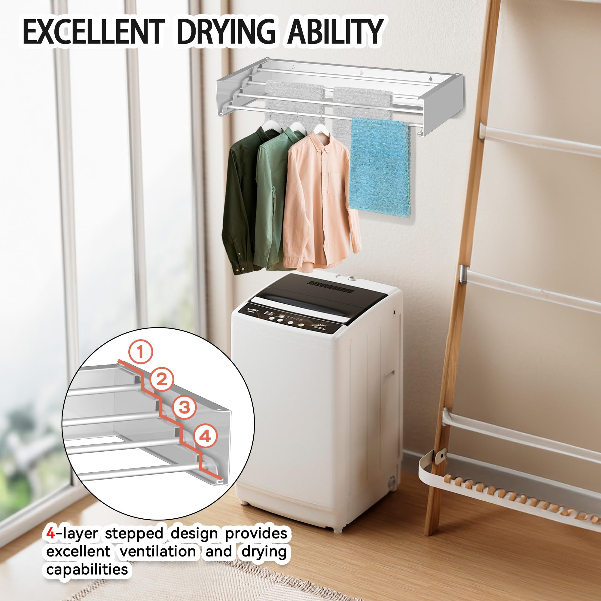 Laundry Drying Rack Wall Mounted Clothes Drying Rack White