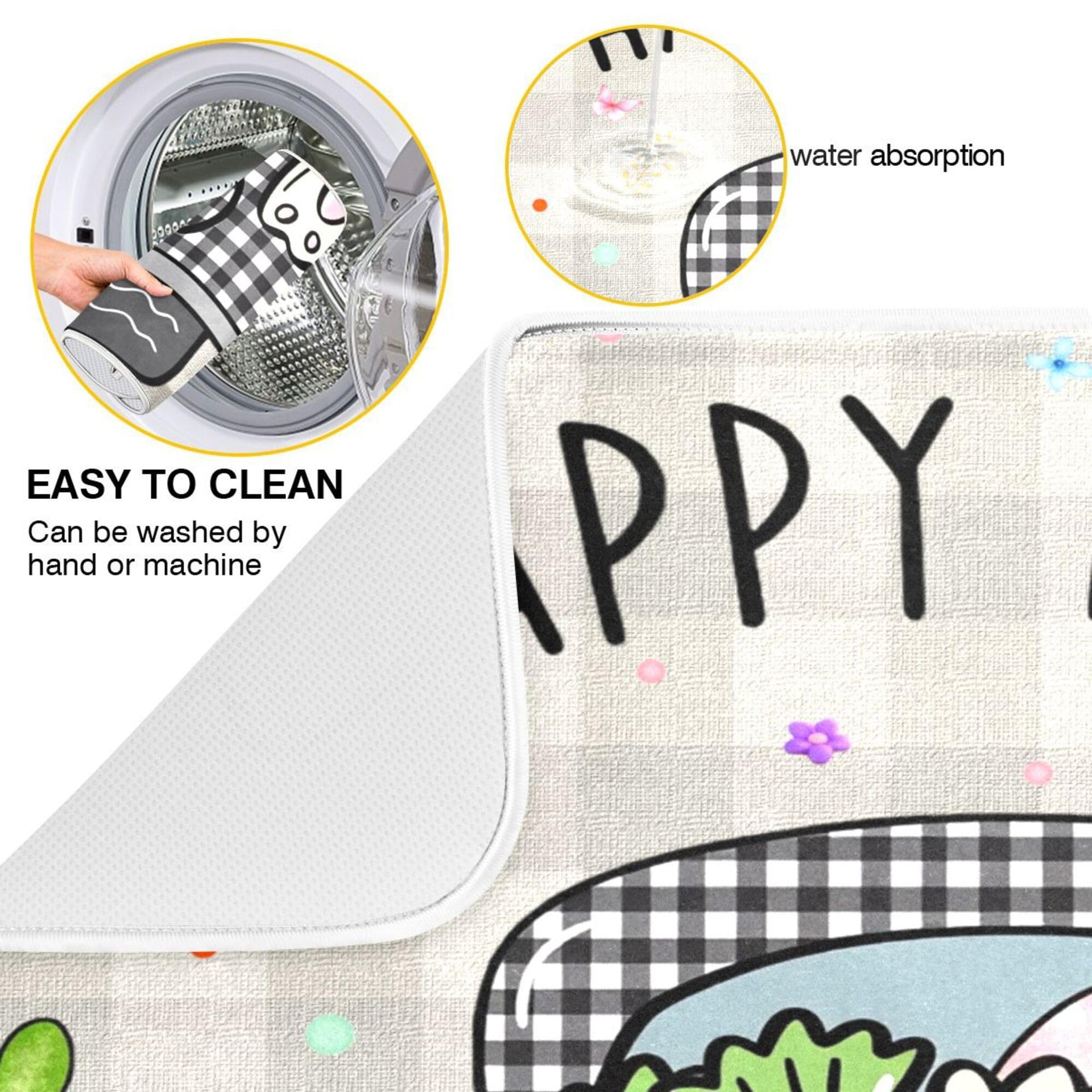 Easter Eggs Bunny Rabbit Dish Drying Mat Quick Absorbent 18x24 Easter Day Black White Buffalo Plaid Kitchen Drying Mat for Countertop Sink Reusable Dishes Mats Kitchen Essentials