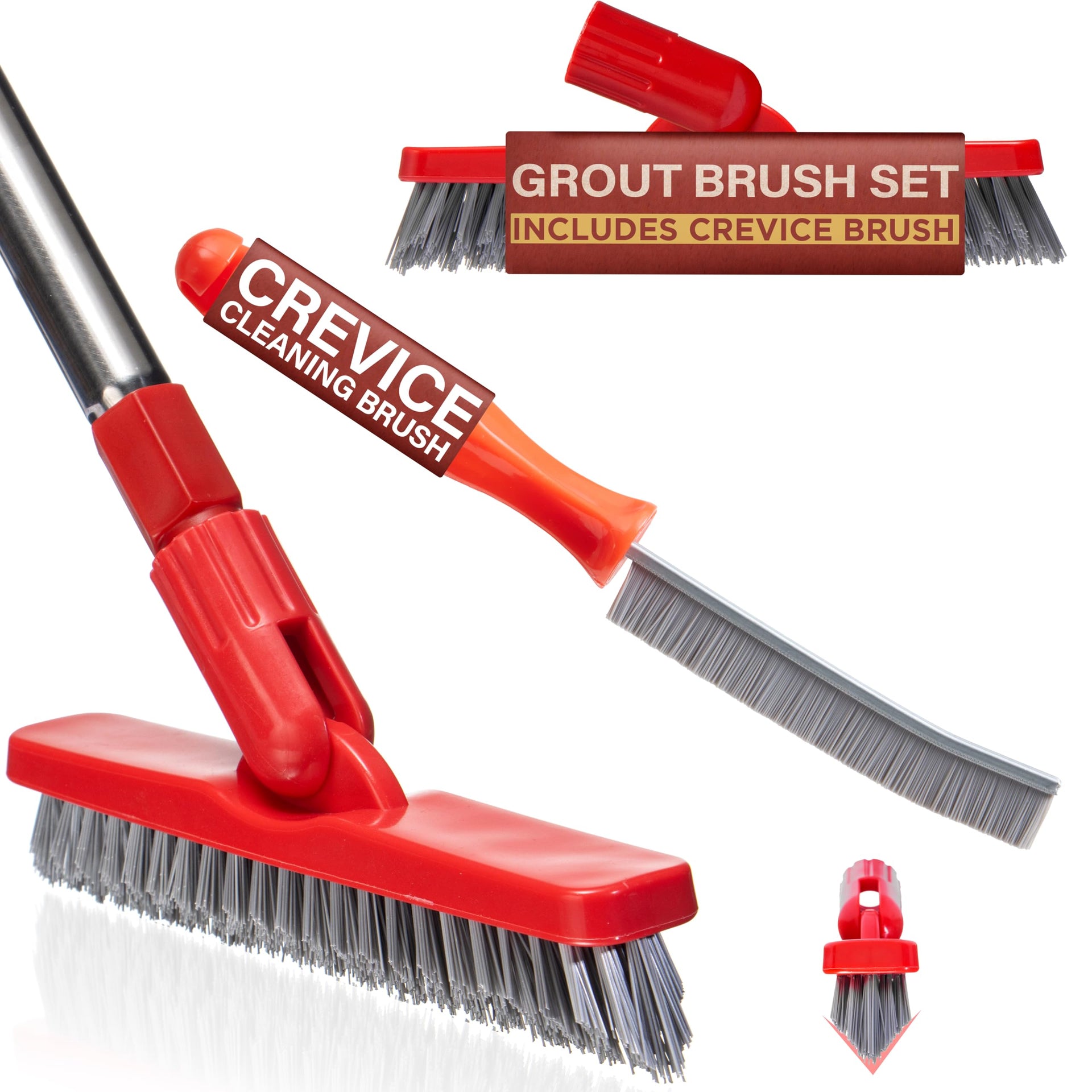 Foxtrot Living Grout Brush with Long Handle and Crevice Cleaning Brush Set