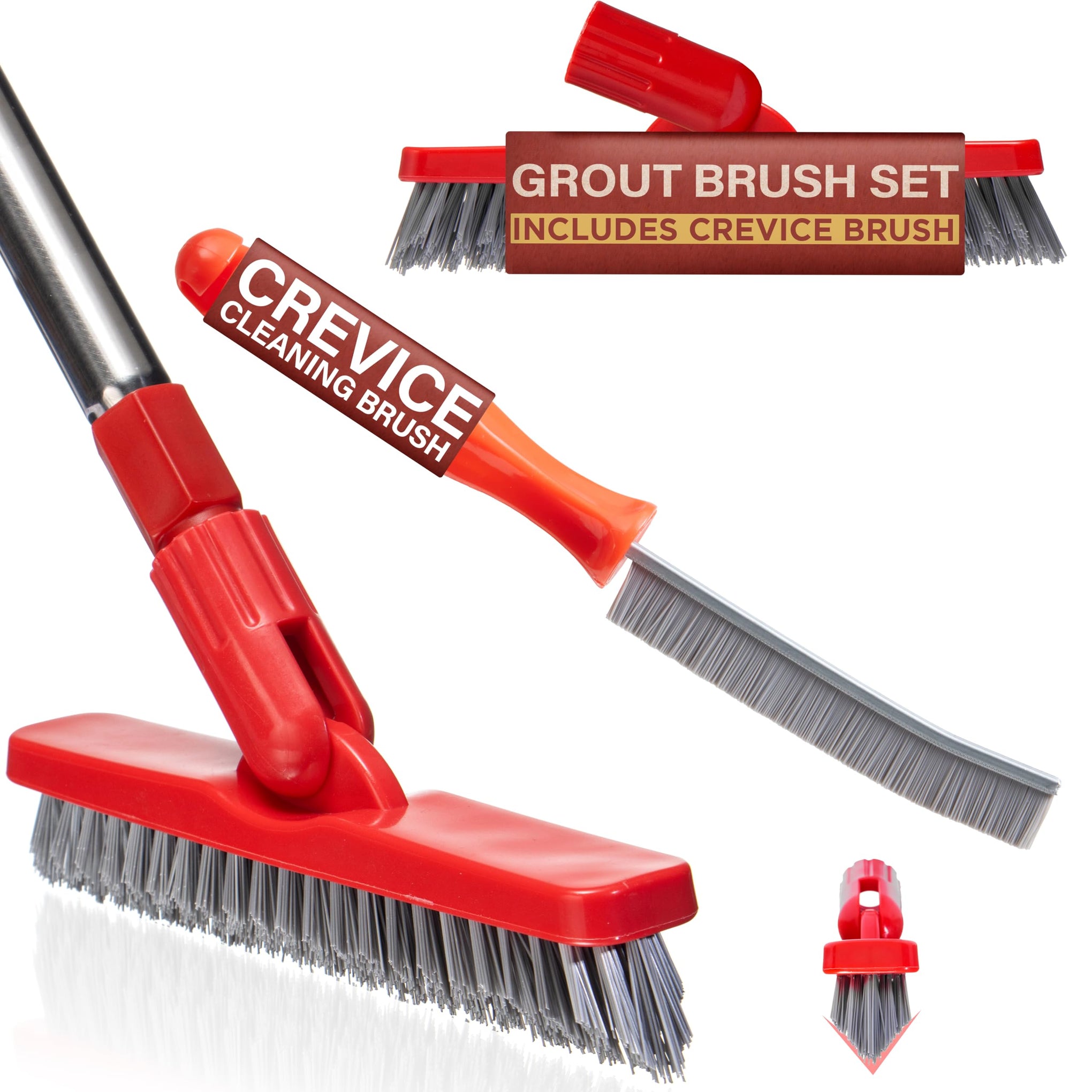 Foxtrot Living Grout Brush with Long Handle and Crevice Cleaning Brush Set