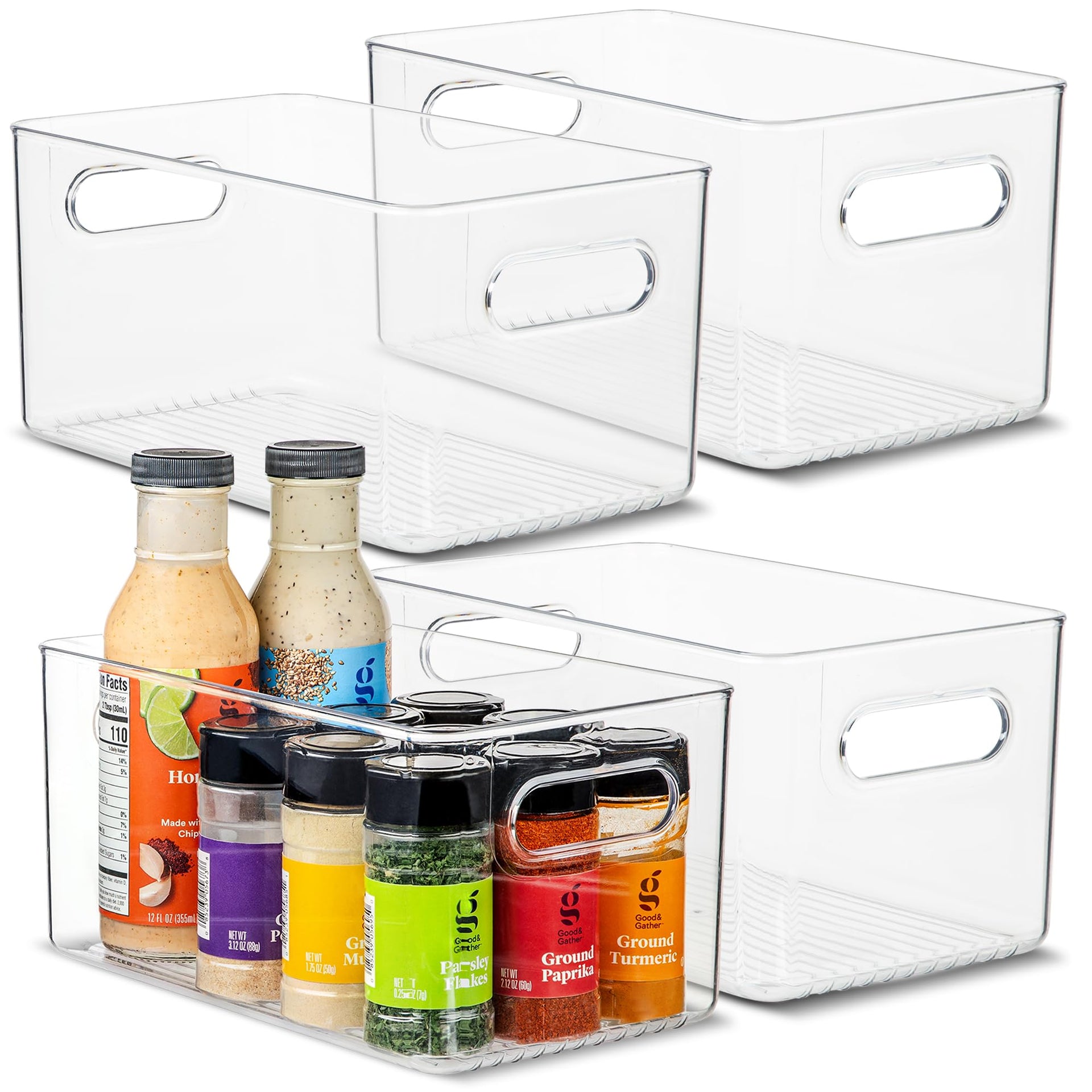 Plastic Food Storage 4 Pack Clear Container Bin with Handles for Organizing Kitchen (4 Count)
