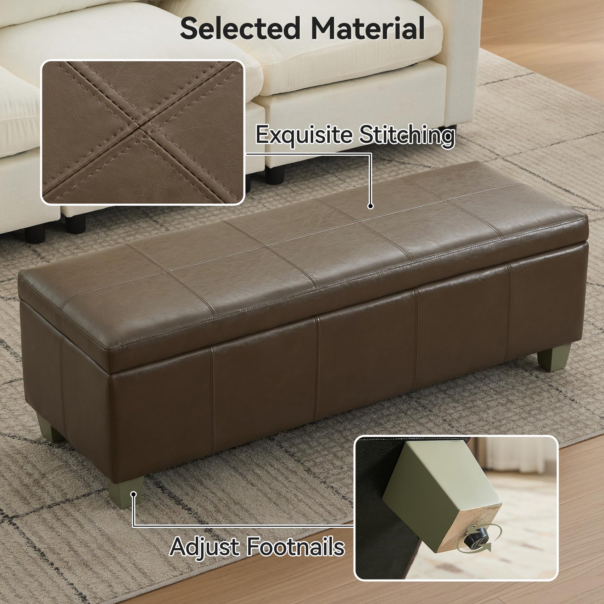 51" Faux Leather Storage Ottoman