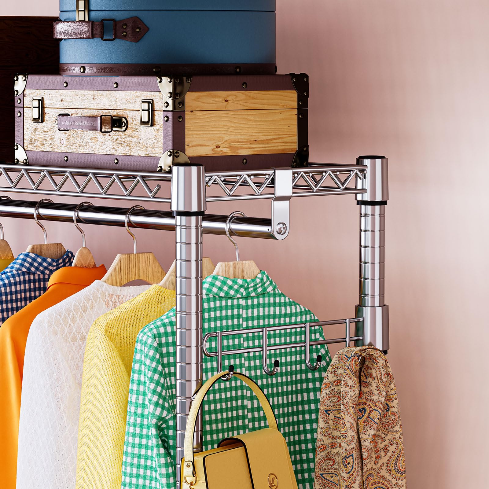 Heavy Duty Rolling Garment Rack Wire Clothes Rack for Hanging Clothes