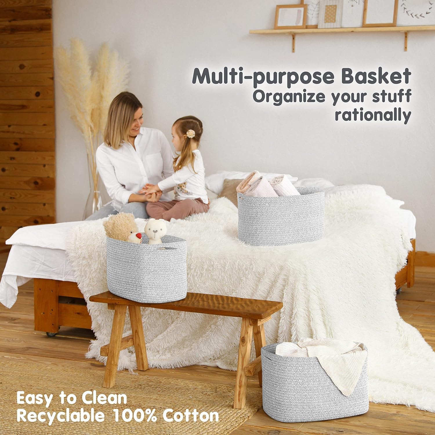 Cotton Rope Baskets for Organizing (3 Count)