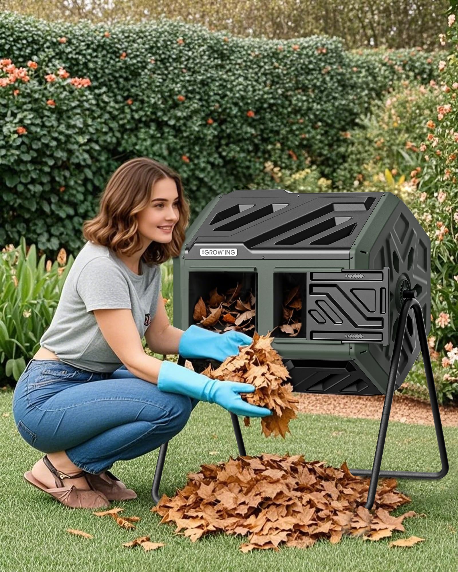THE Growing 43 Gal Outdoor Compost Bin Tumbler for Backyard Garden