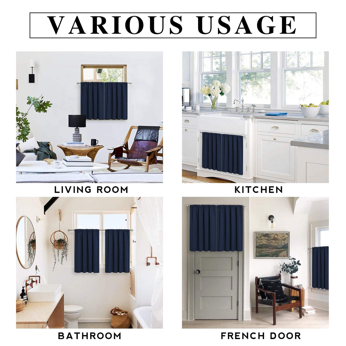 Short Blackout Curtains for Small Window Kitchen Bathroom Cafe RV (2 Count)