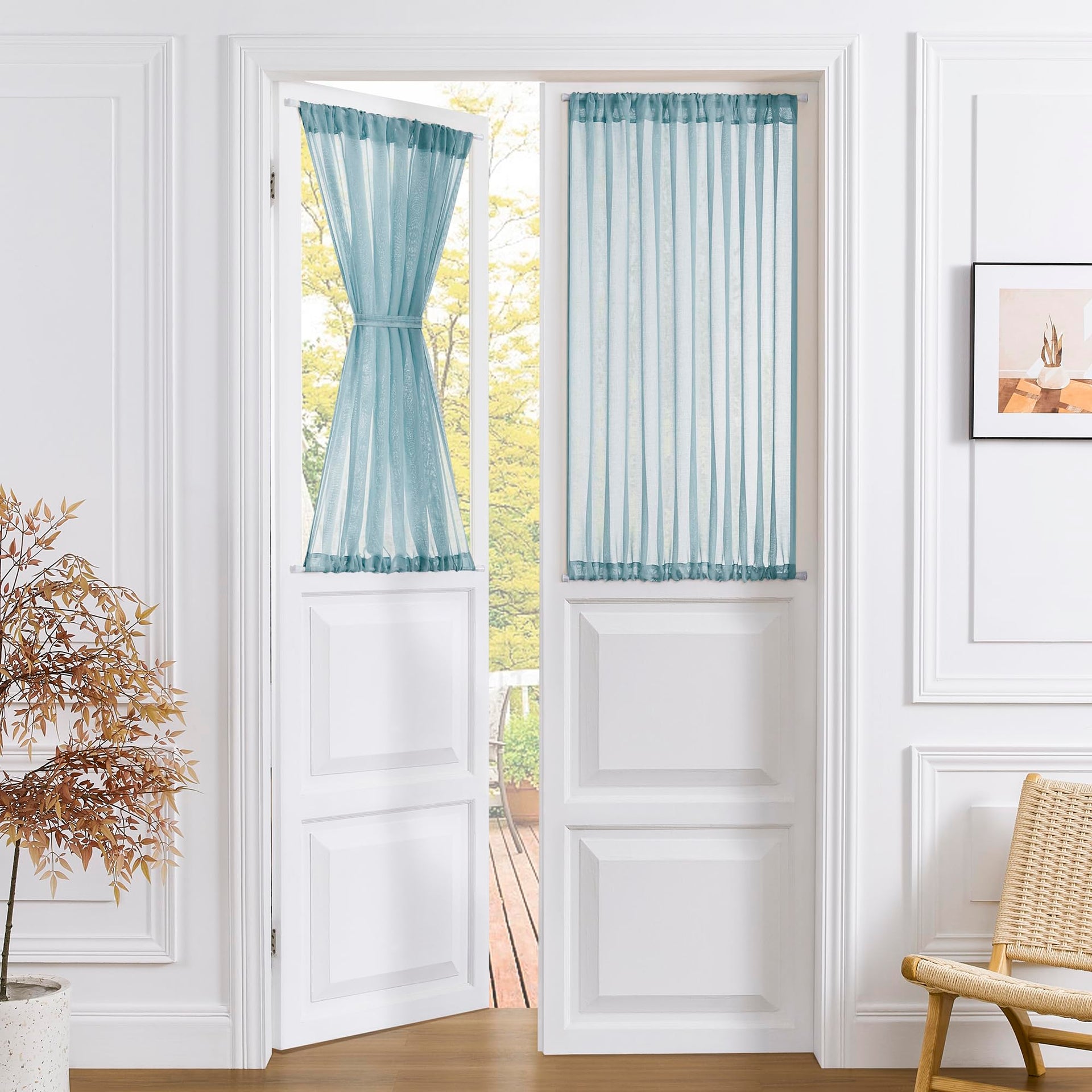 Short Sheer Door Curtains Closet Linen Textured Curtains Sheer Doorway Light Filtering Voile Patio Glass Door Rod Pocket Curtain French Doors