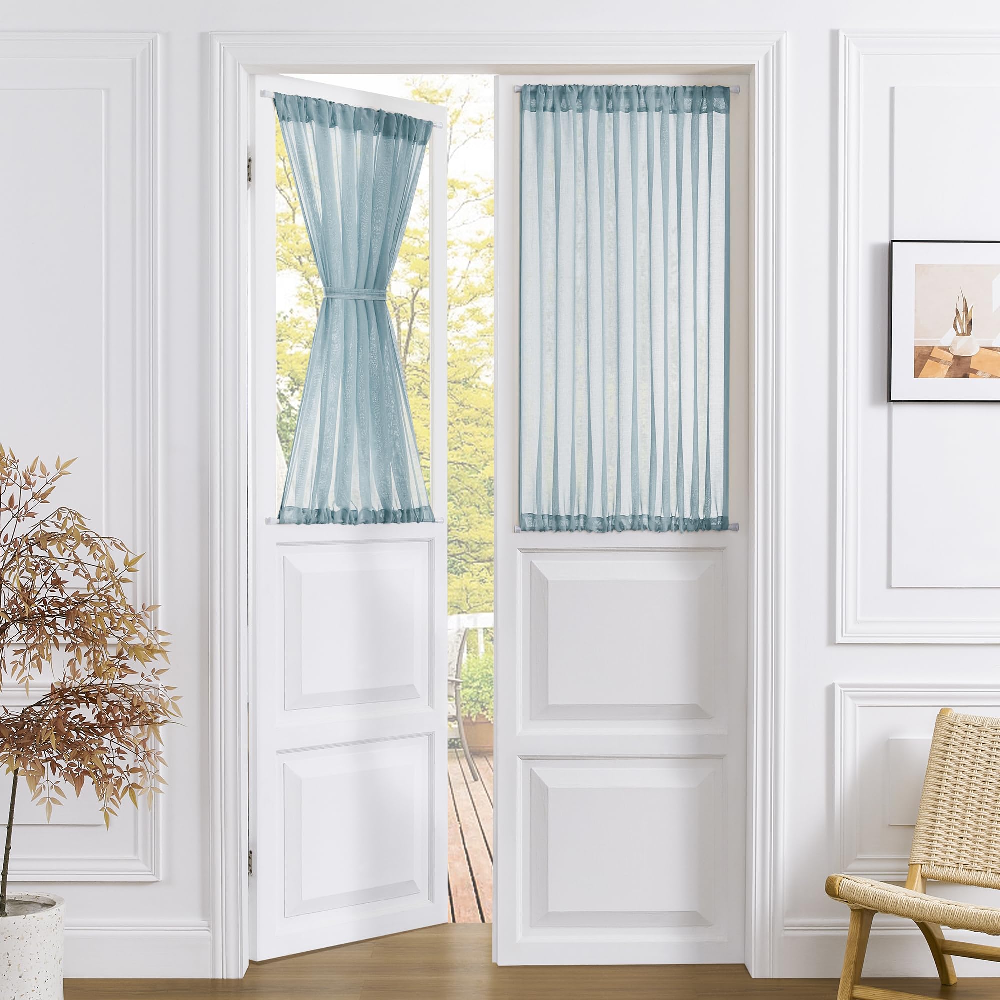 Short Sheer Door Curtain Closet Linen Textured Curtain Sheers Doorway Light Filtering Voile Patio Glass Doors Rod Pocket Curtains French Door
