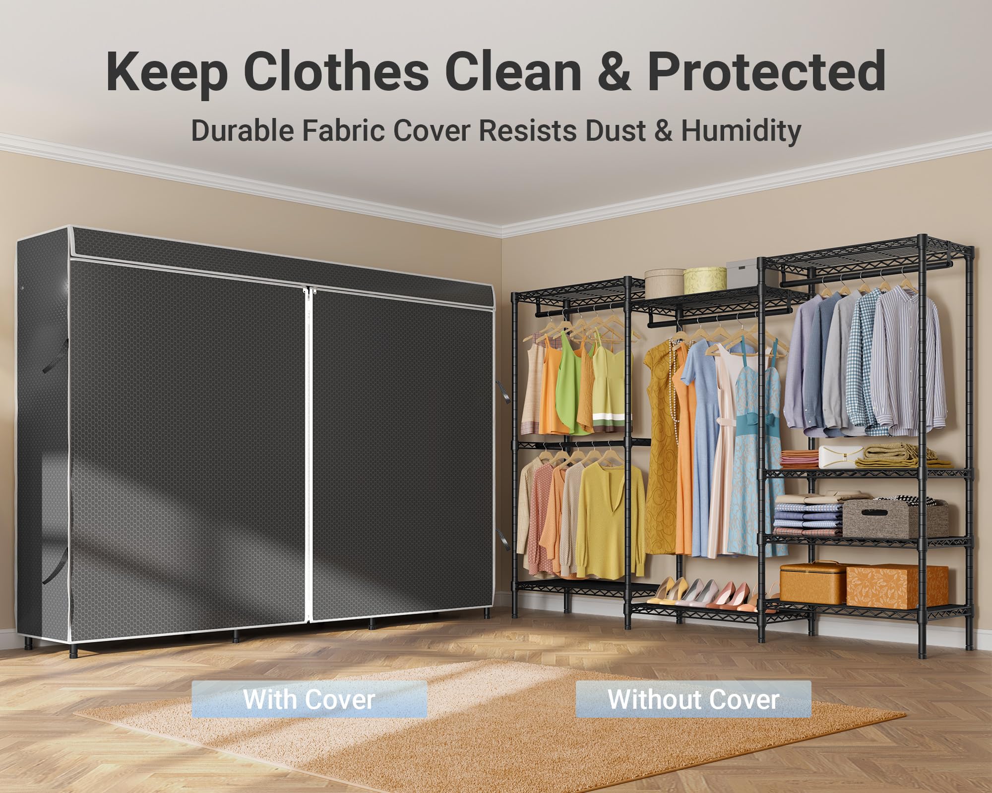 V5C Plus Covered Clothing Rack Portable Wardrobe Closet