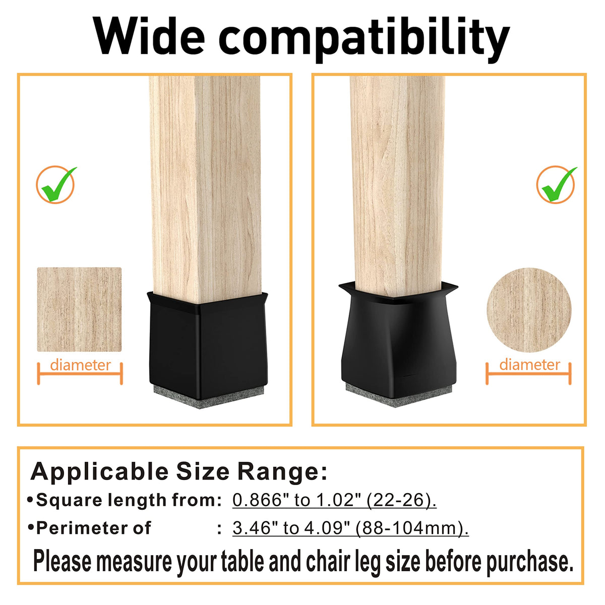 Square Chair Leg Protectors for Hardwood Floors (24 Count)