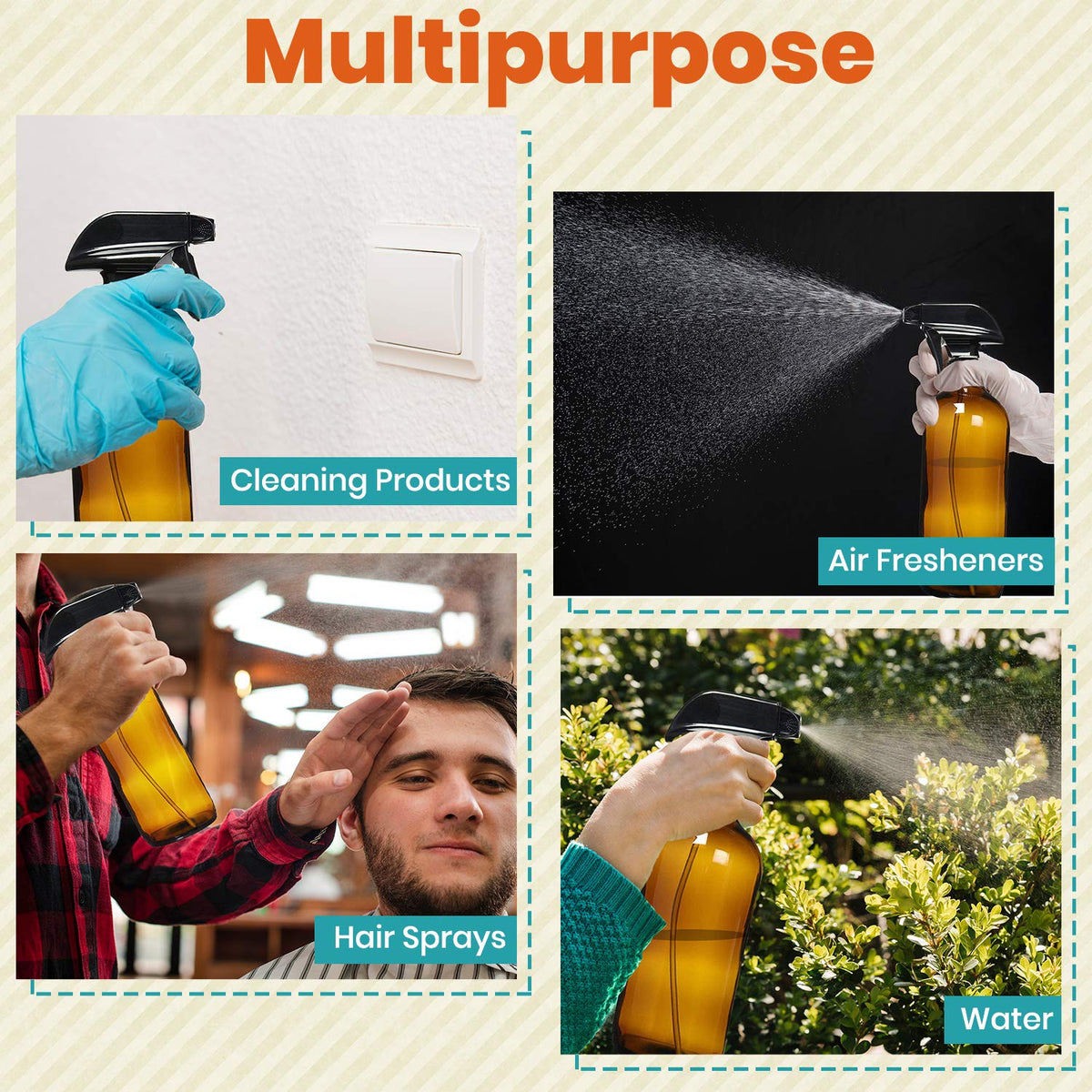 Amber Glass Spray Bottles For Cleaning Solutions (4 Count)